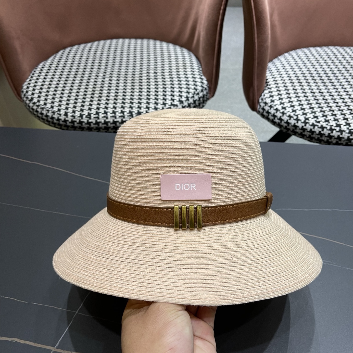 Dior迪奥 优雅气质草编遮阳渔夫帽子女夏季出游时尚百搭大檐防晒太阳帽草帽