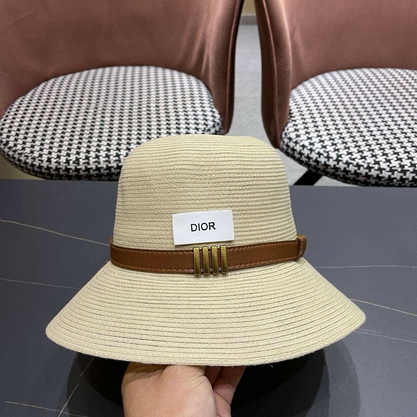 Dior迪奥 优雅气质草编遮阳渔夫帽子女夏季出游时尚百搭大檐防晒太阳帽草帽