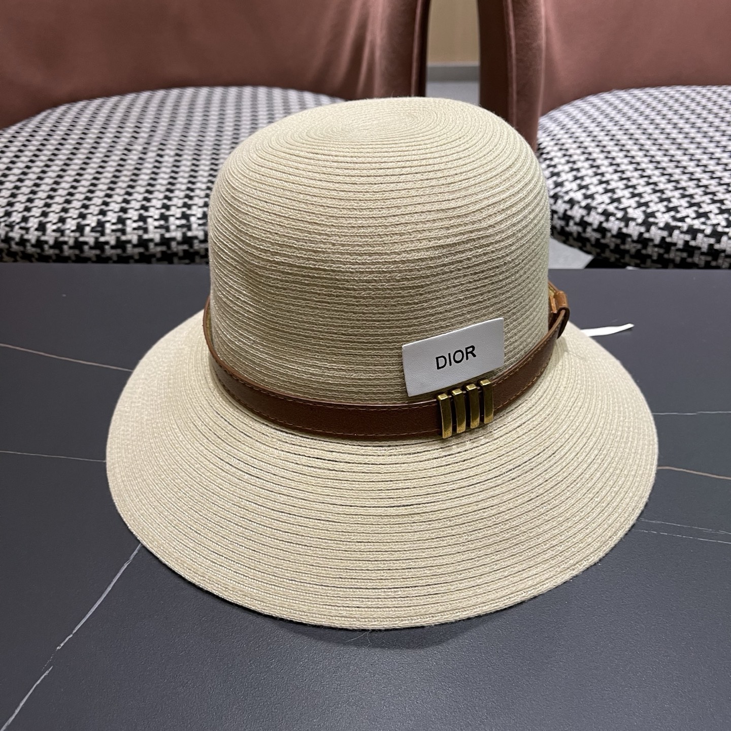 Dior迪奥 优雅气质草编遮阳渔夫帽子女夏季出游时尚百搭大檐防晒太阳帽草帽
