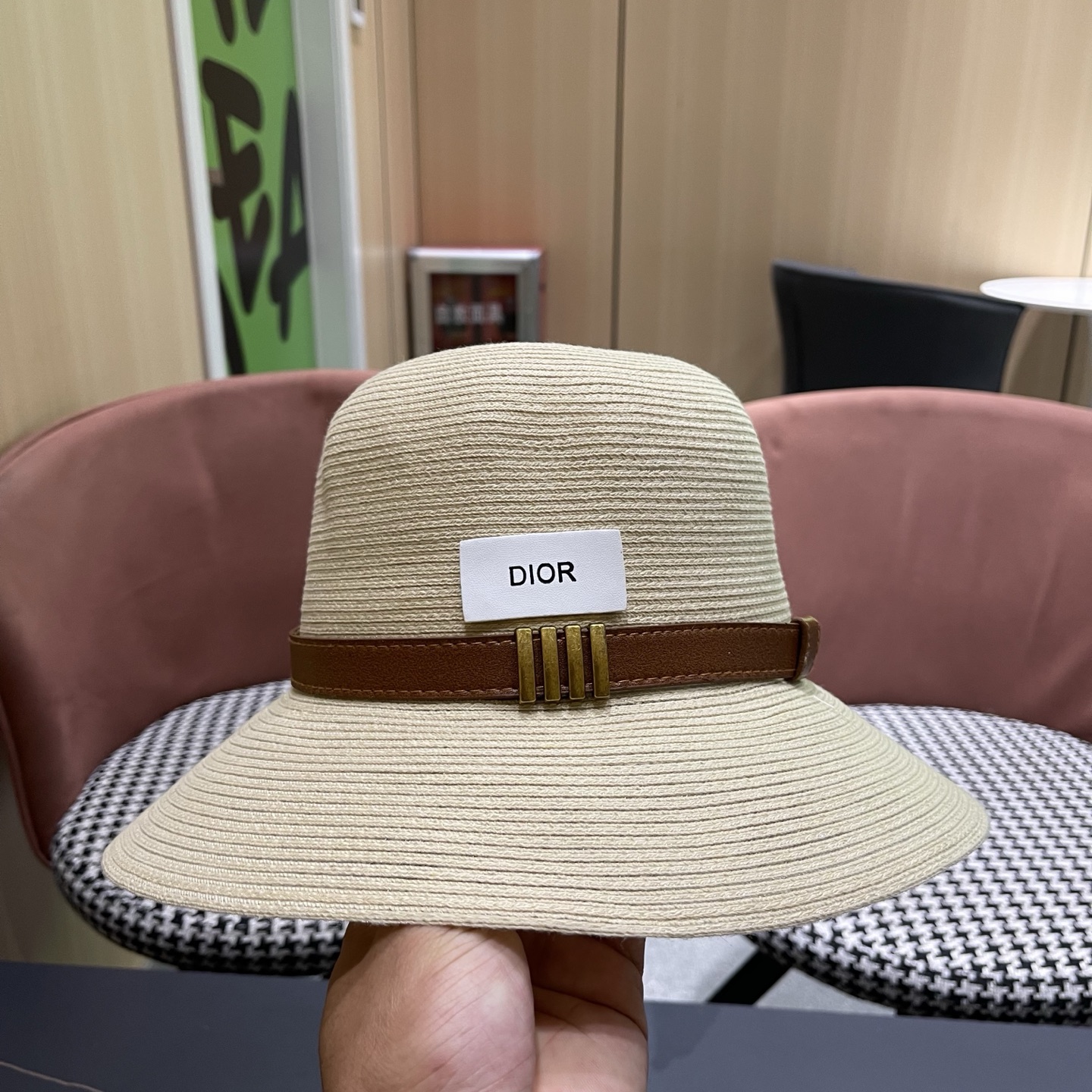 Dior迪奥 优雅气质草编遮阳渔夫帽子女夏季出游时尚百搭大檐防晒太阳帽草帽
