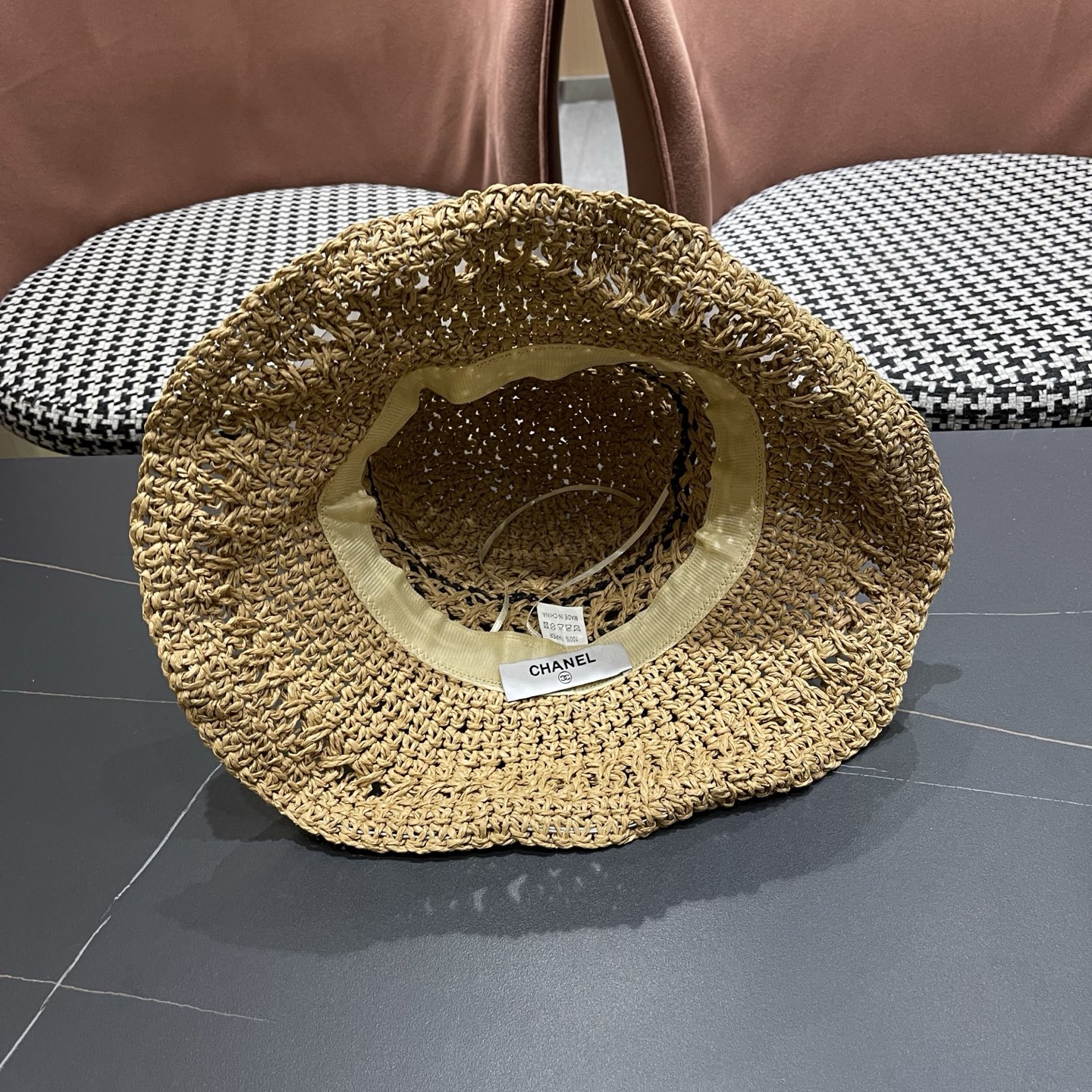 CHANEL 香奈儿 日系小清新条纹镂空草帽女夏季海边度假遮阳防晒帽子可折叠渔夫帽
