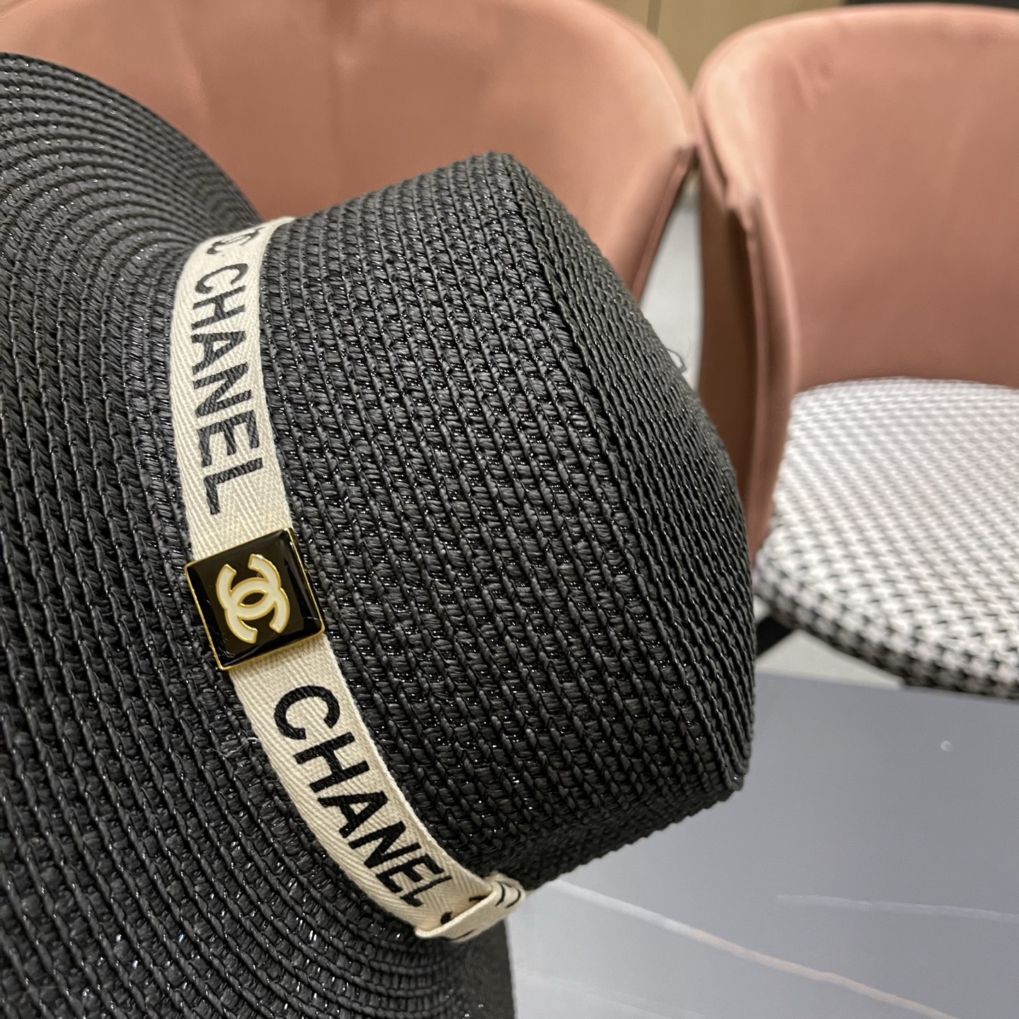 Chanel香奈儿平顶草帽，新款小礼帽，头围57cm​