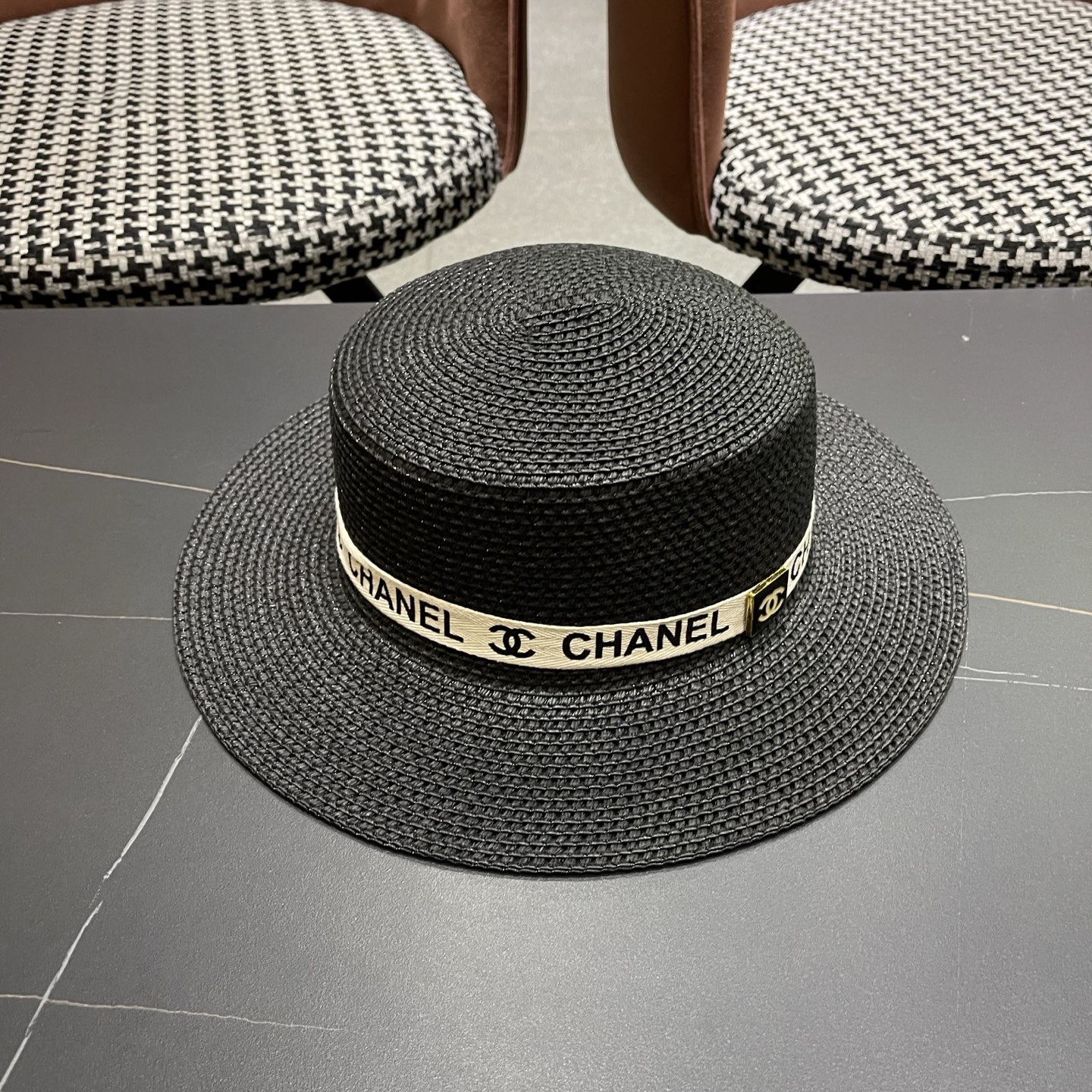 Chanel香奈儿平顶草帽，新款小礼帽，头围57cm​