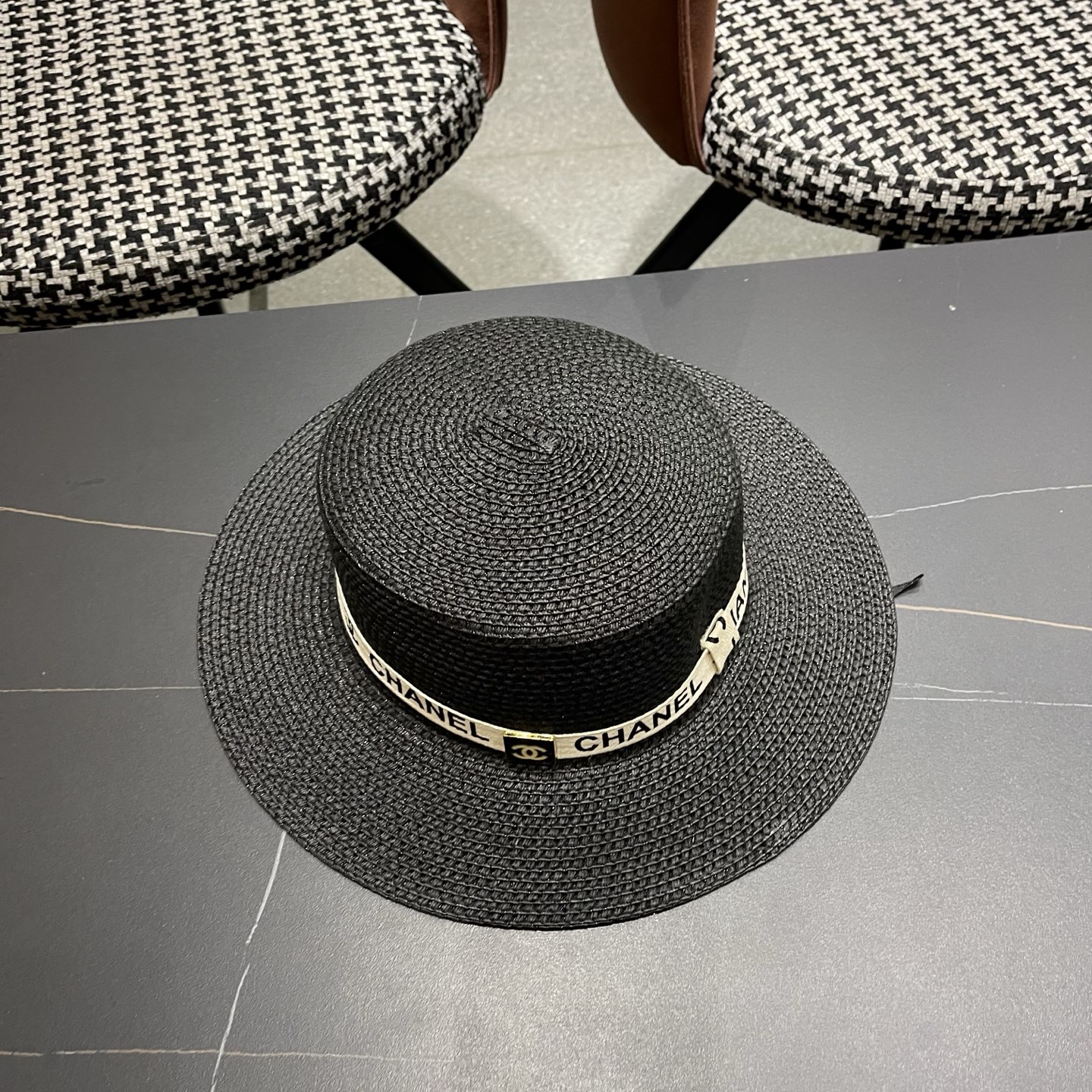 Chanel香奈儿平顶草帽，新款小礼帽，头围57cm​