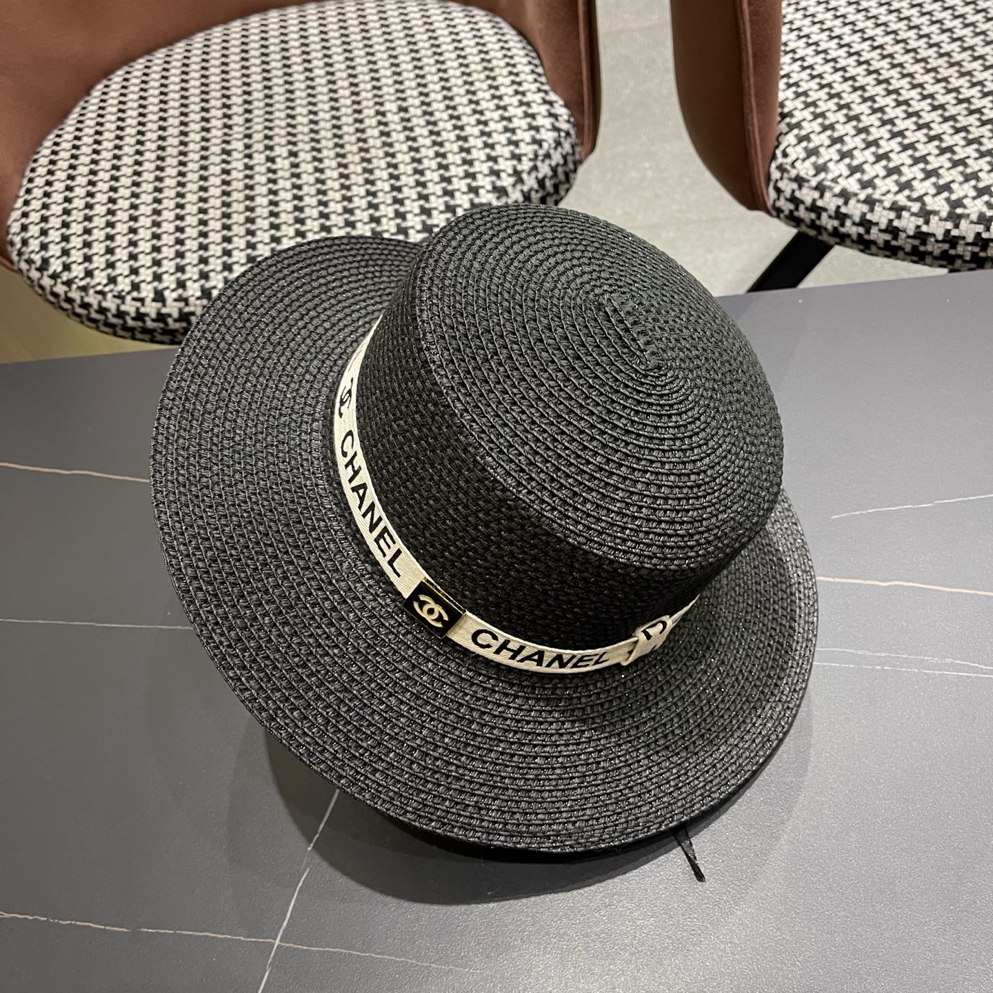 Chanel香奈儿平顶草帽，新款小礼帽，头围57cm​