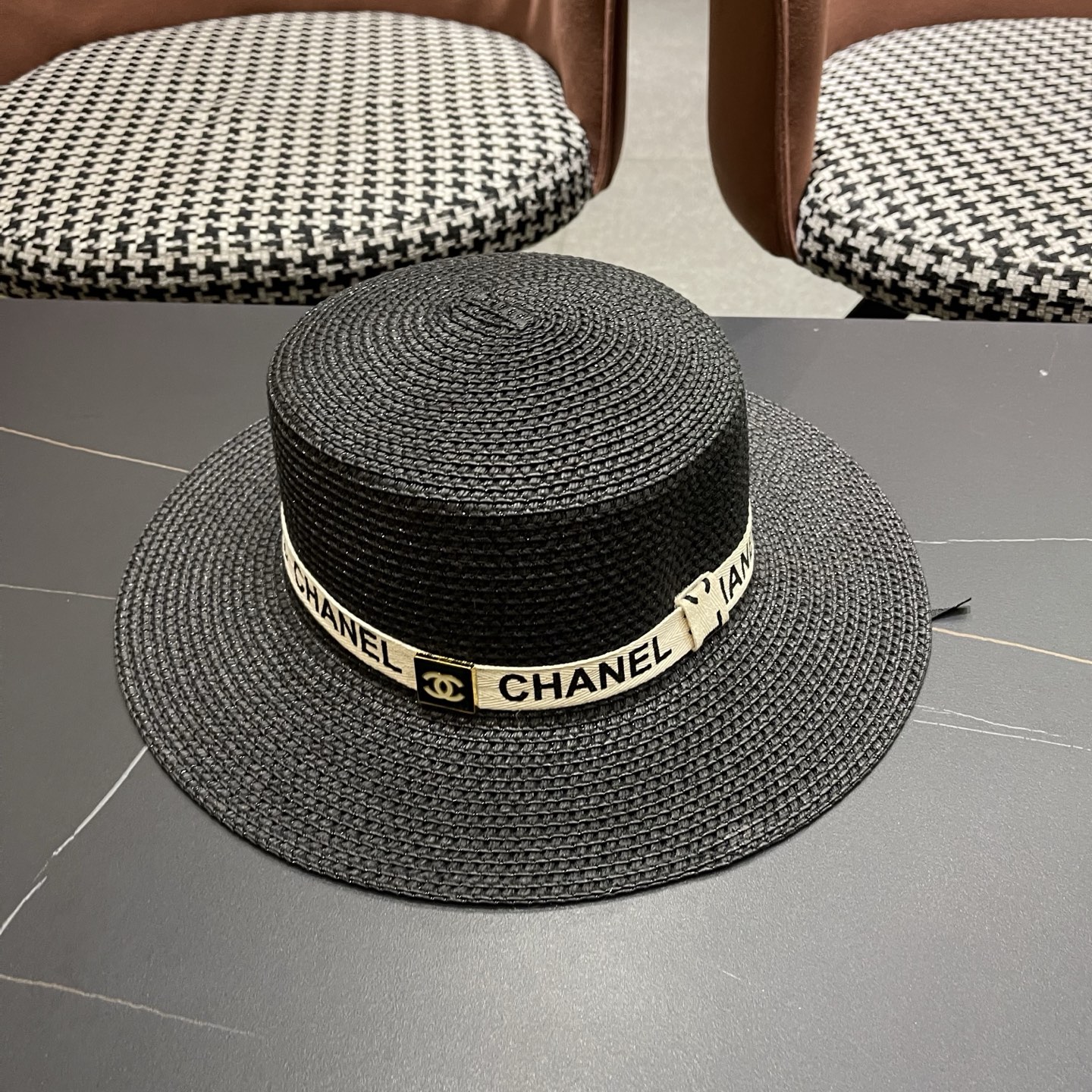 Chanel香奈儿平顶草帽，新款小礼帽，头围57cm​