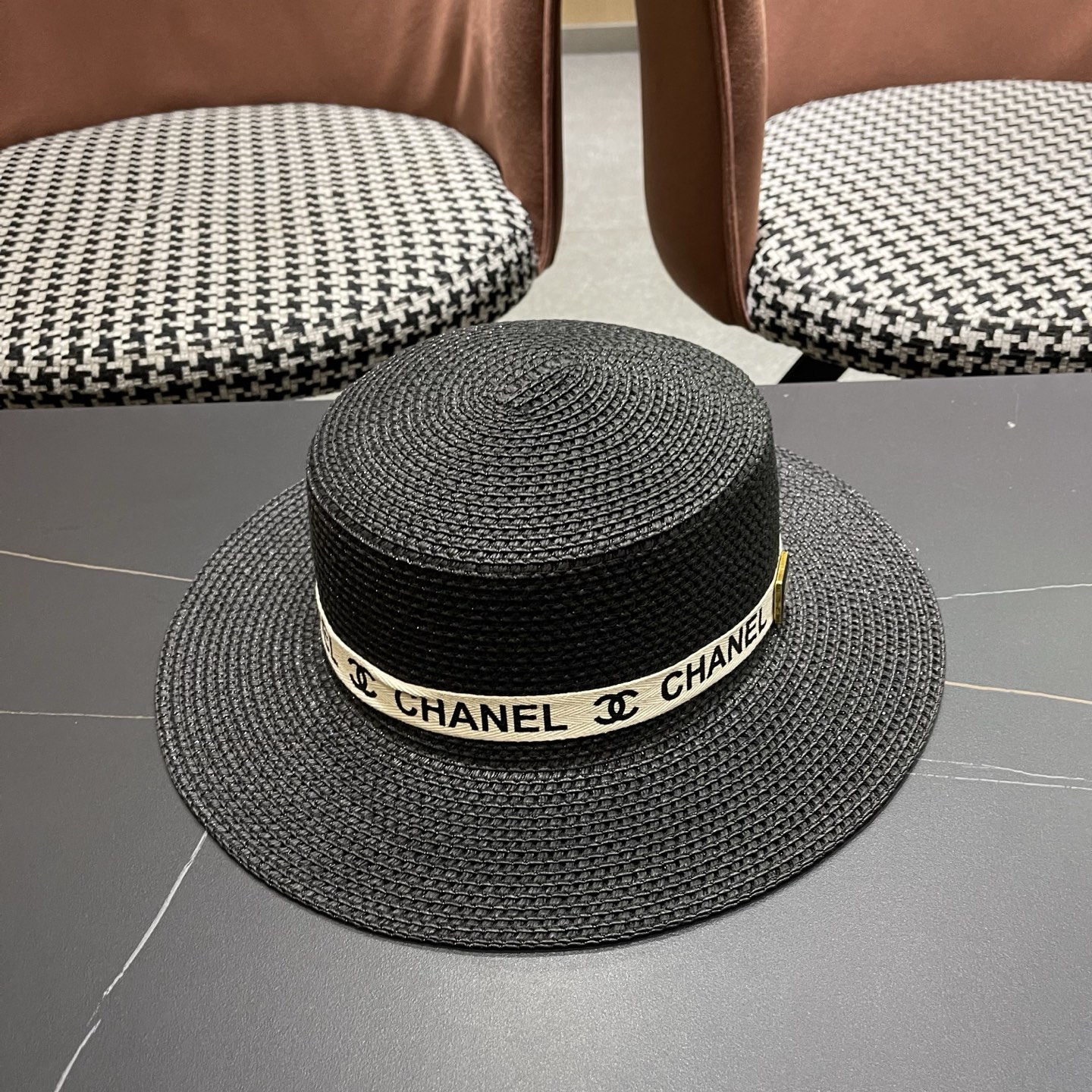 Chanel香奈儿平顶草帽，新款小礼帽，头围57cm​