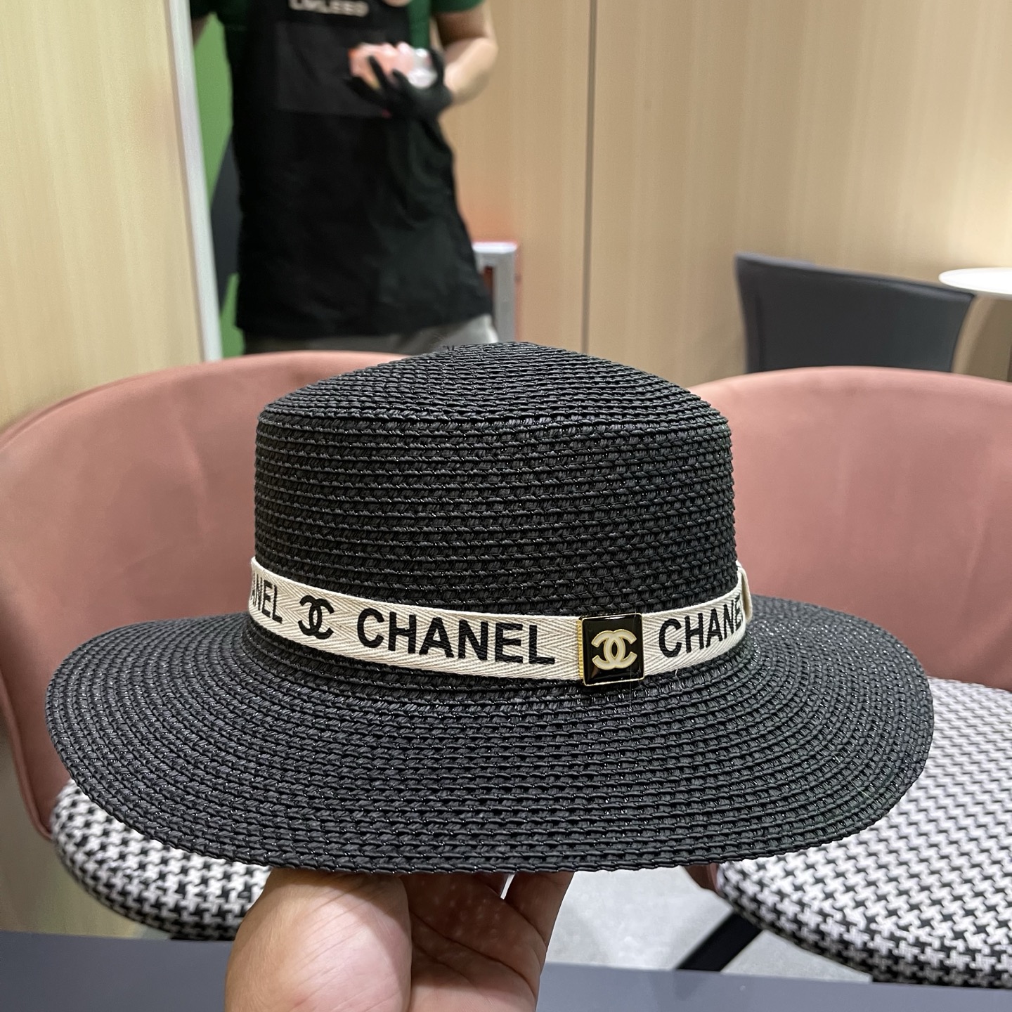 Chanel香奈儿平顶草帽，新款小礼帽，头围57cm​