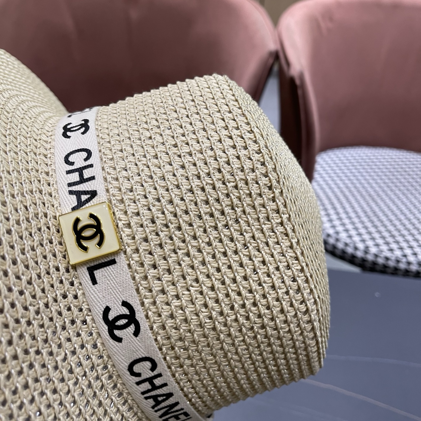 Chanel香奈儿平顶草帽，新款小礼帽，头围57cm​