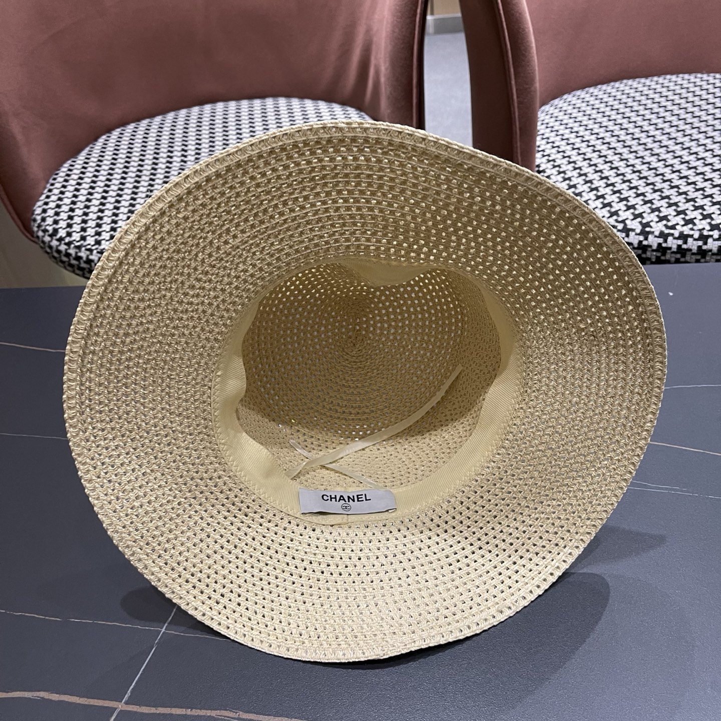 Chanel香奈儿平顶草帽，新款小礼帽，头围57cm​