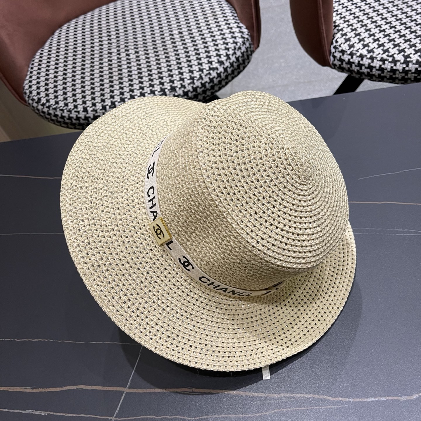 Chanel香奈儿平顶草帽，新款小礼帽，头围57cm​