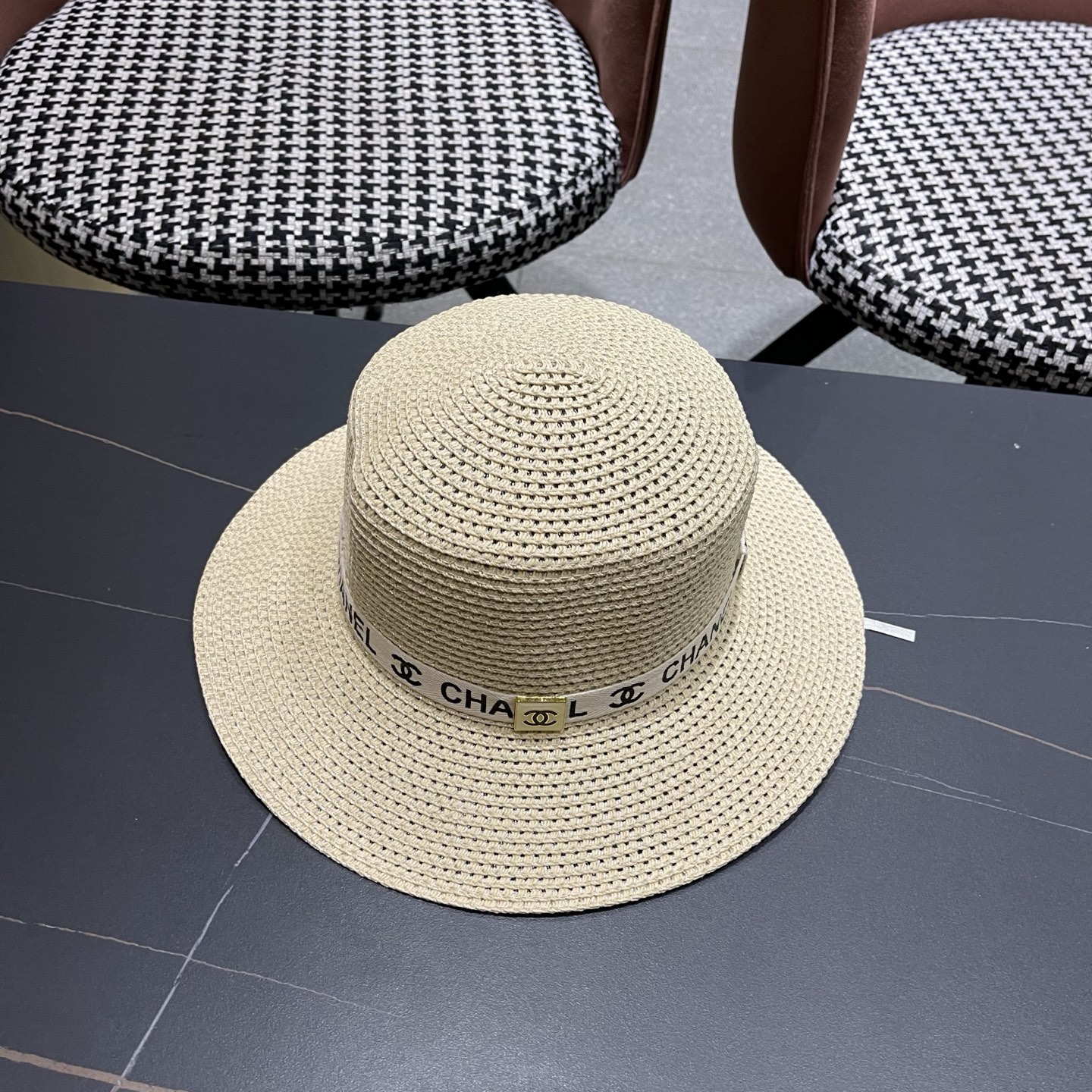 Chanel香奈儿平顶草帽，新款小礼帽，头围57cm​