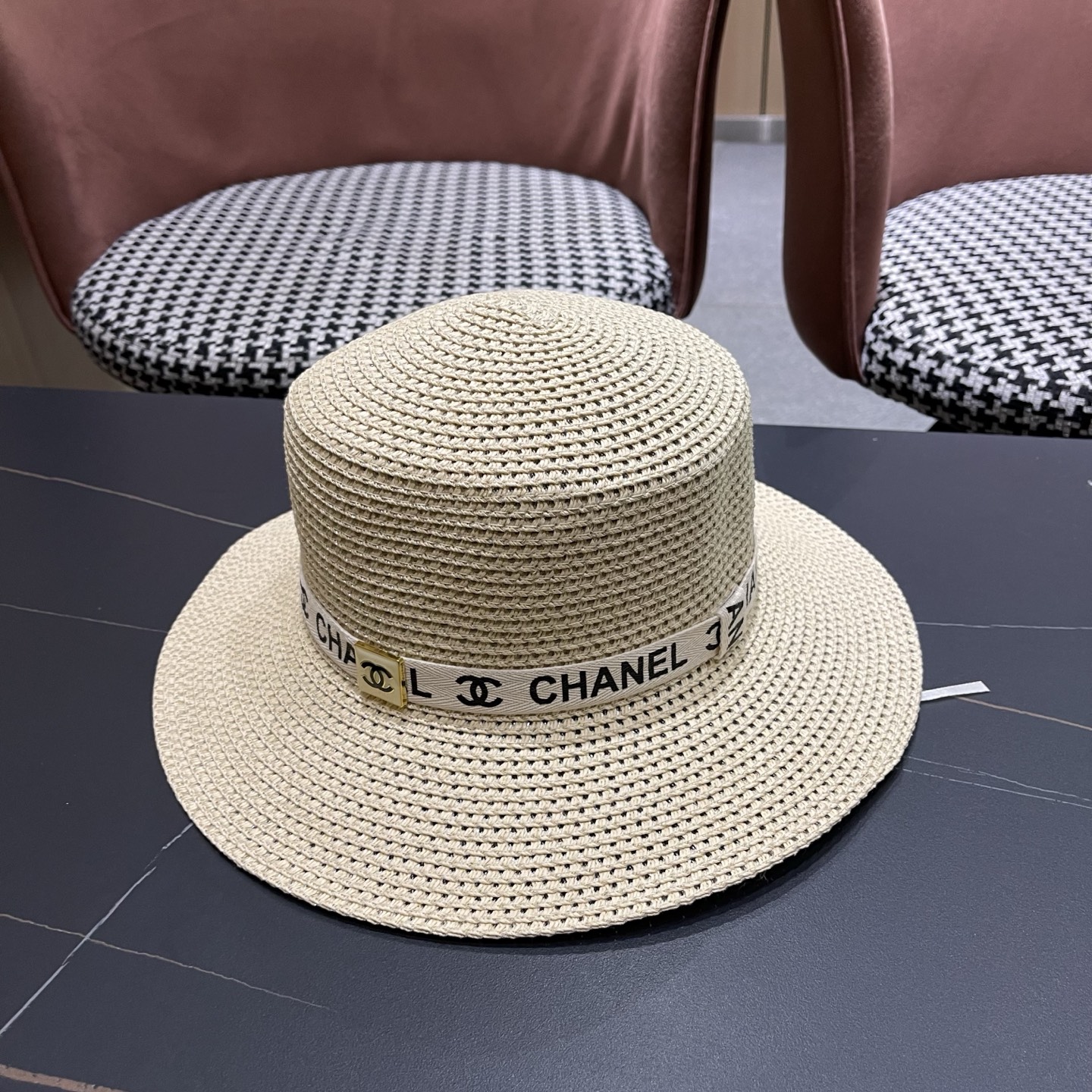 Chanel香奈儿平顶草帽，新款小礼帽，头围57cm​