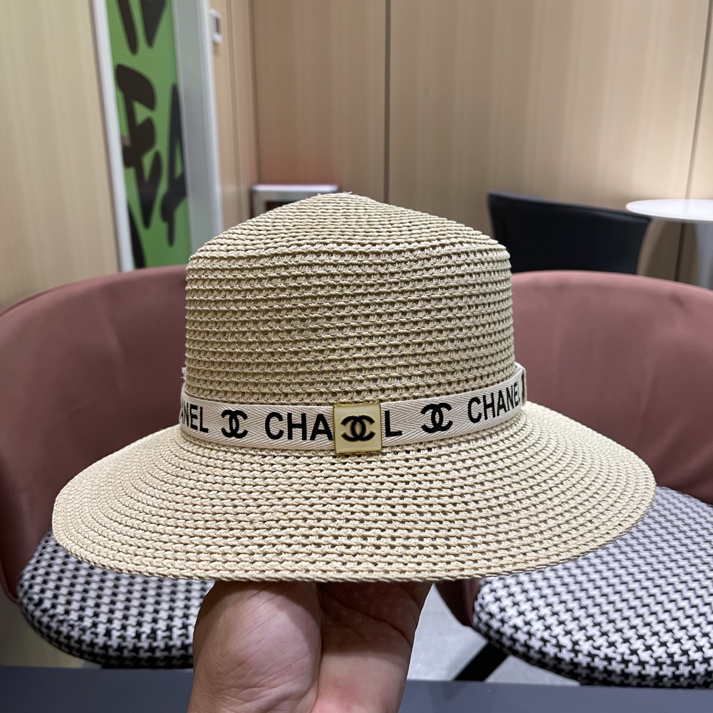 Chanel香奈儿平顶草帽，新款小礼帽，头围57cm​