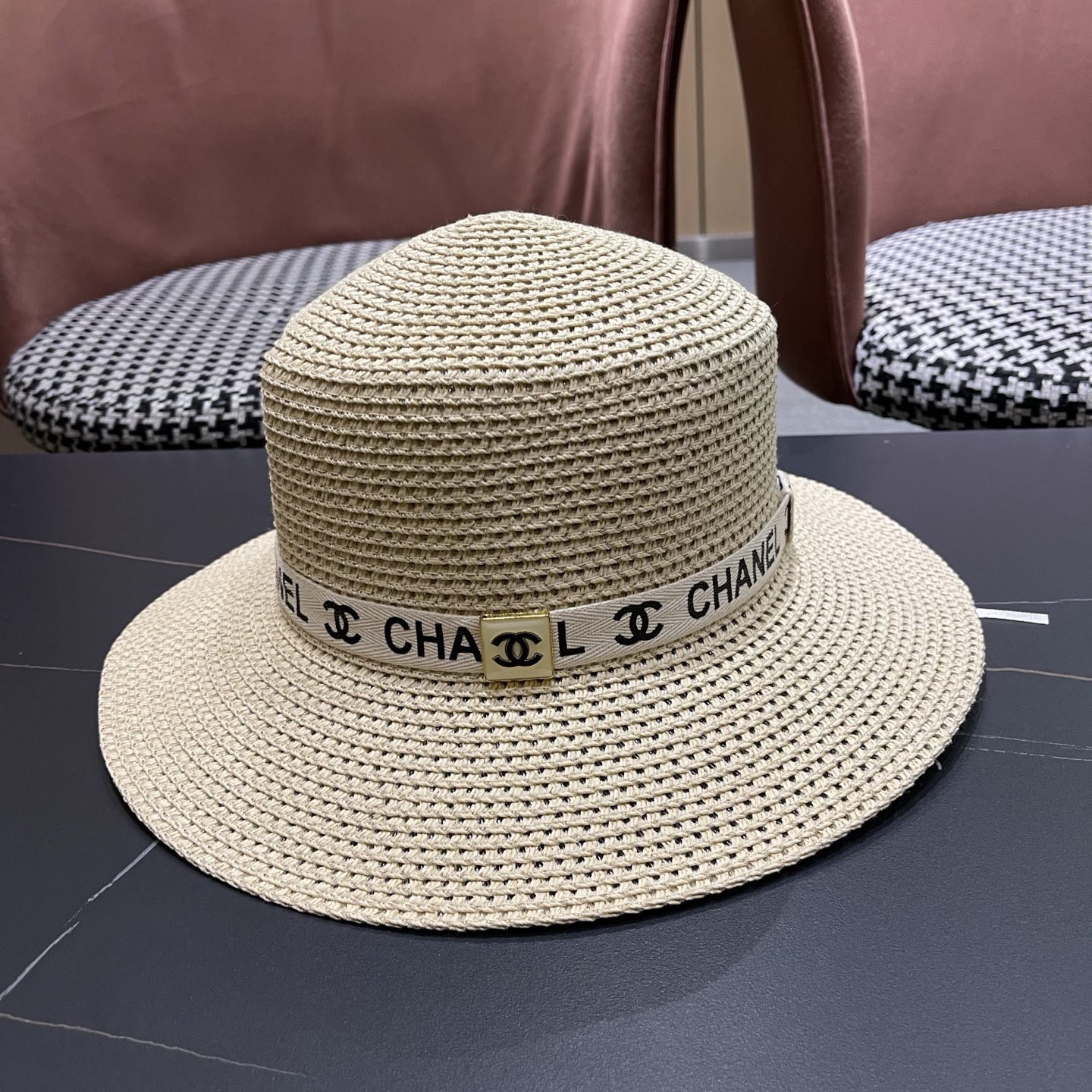 Chanel香奈儿平顶草帽，新款小礼帽，头围57cm​