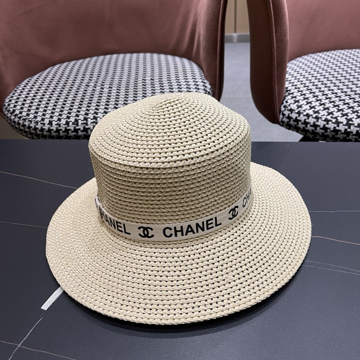 Chanel香奈儿平顶草帽，新款小礼帽，头围57cm​