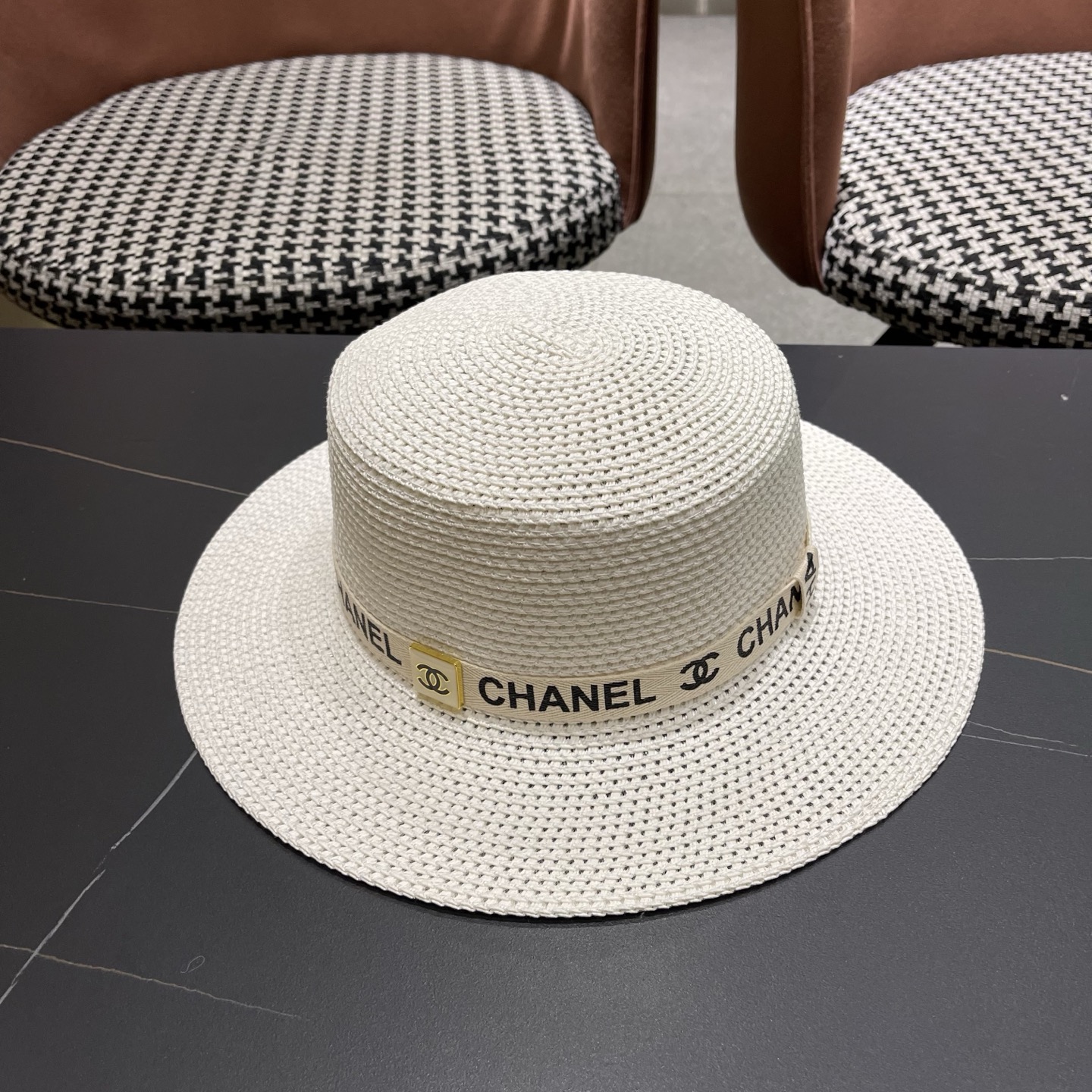 Chanel香奈儿平顶草帽，新款小礼帽，头围57cm​