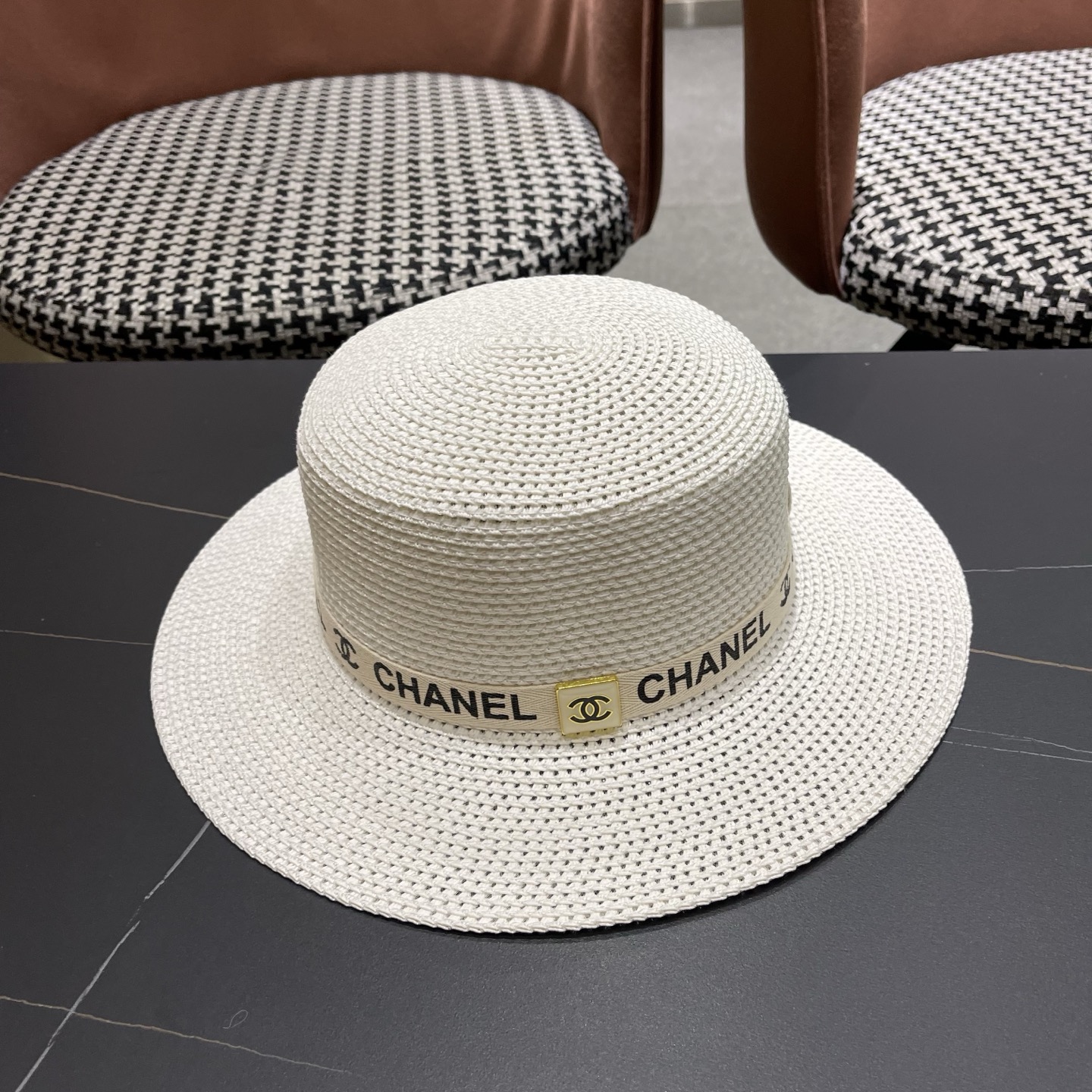 Chanel香奈儿平顶草帽，新款小礼帽，头围57cm​