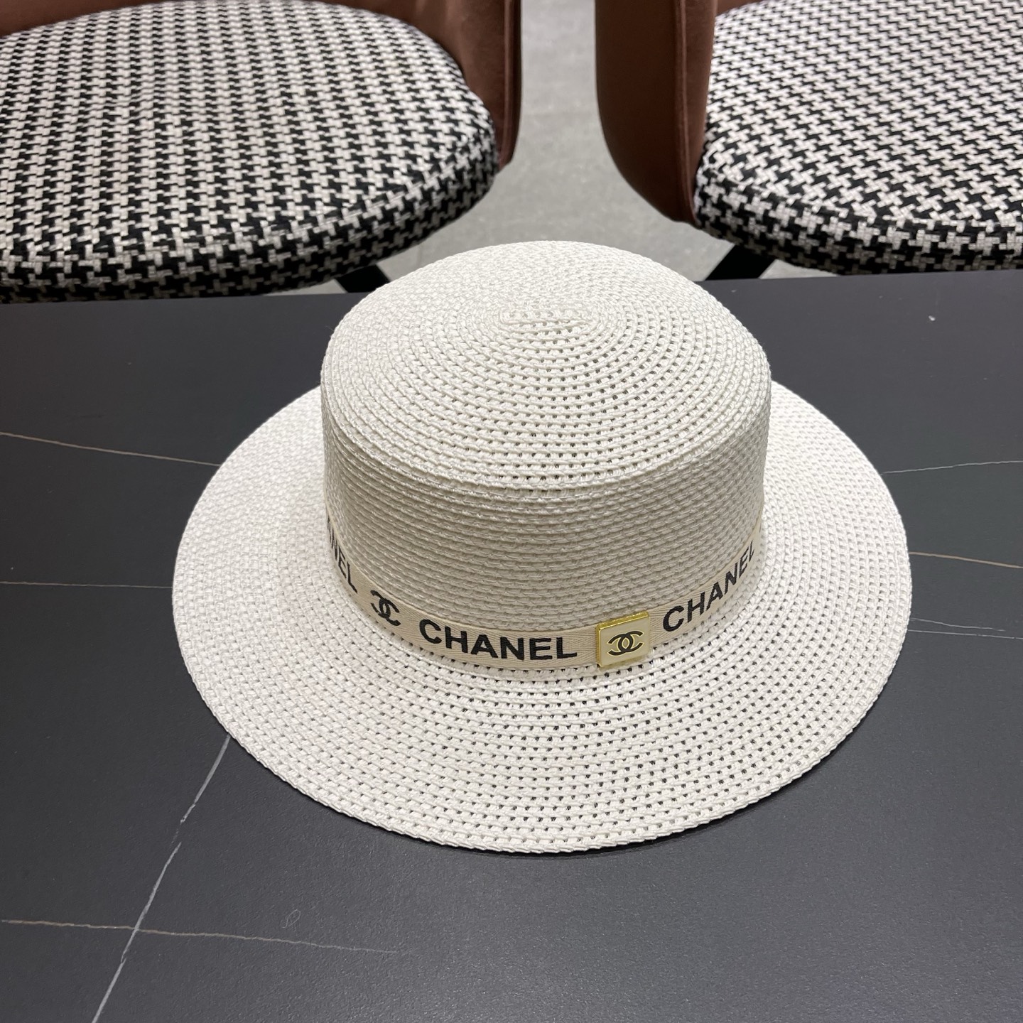 Chanel香奈儿平顶草帽，新款小礼帽，头围57cm​