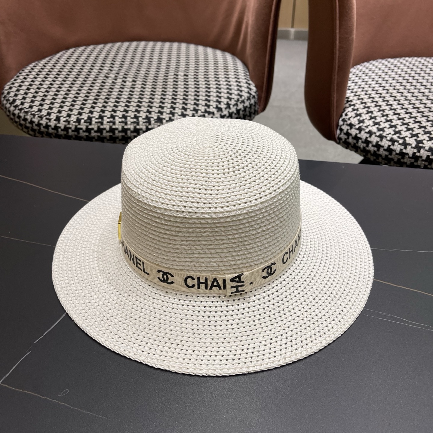 Chanel香奈儿平顶草帽，新款小礼帽，头围57cm​