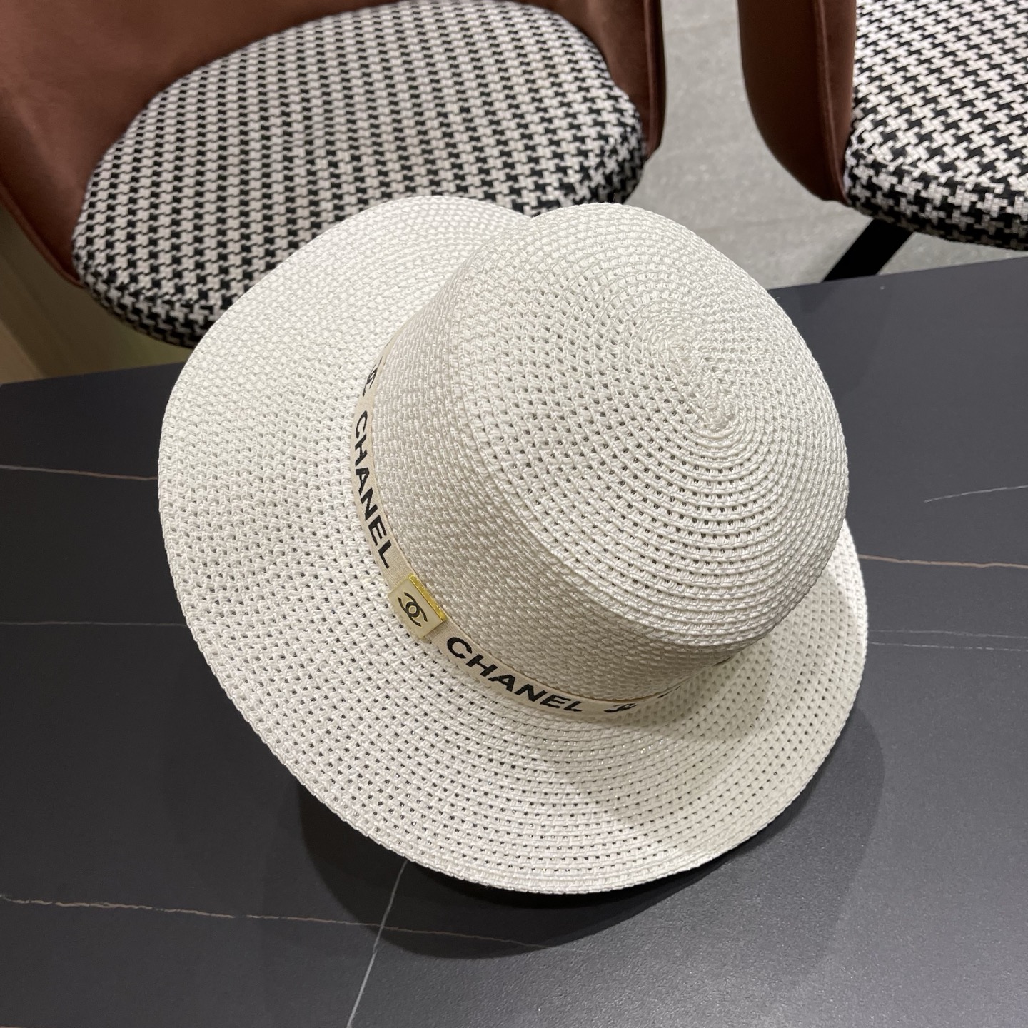 Chanel香奈儿平顶草帽，新款小礼帽，头围57cm​
