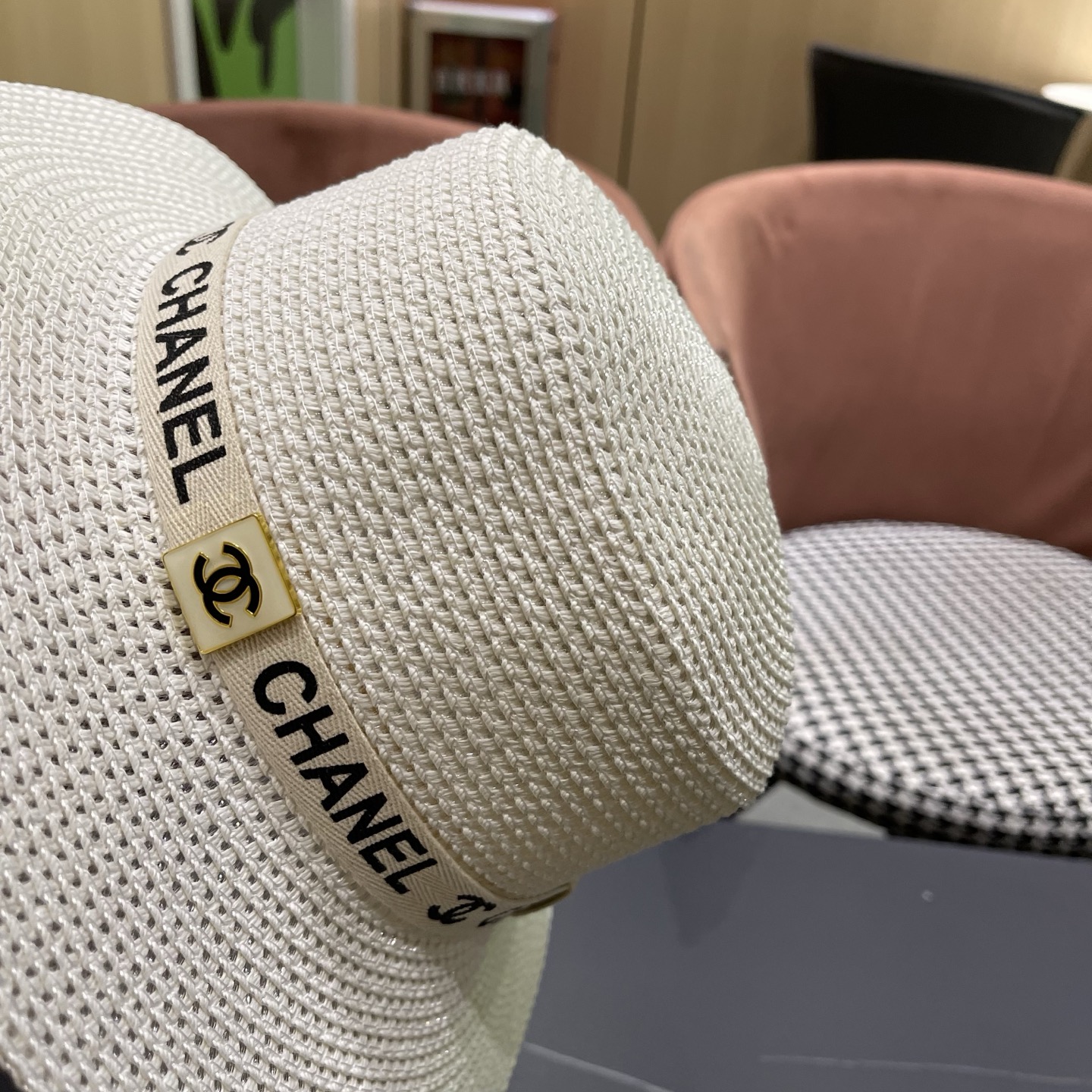 Chanel香奈儿平顶草帽，新款小礼帽，头围57cm​