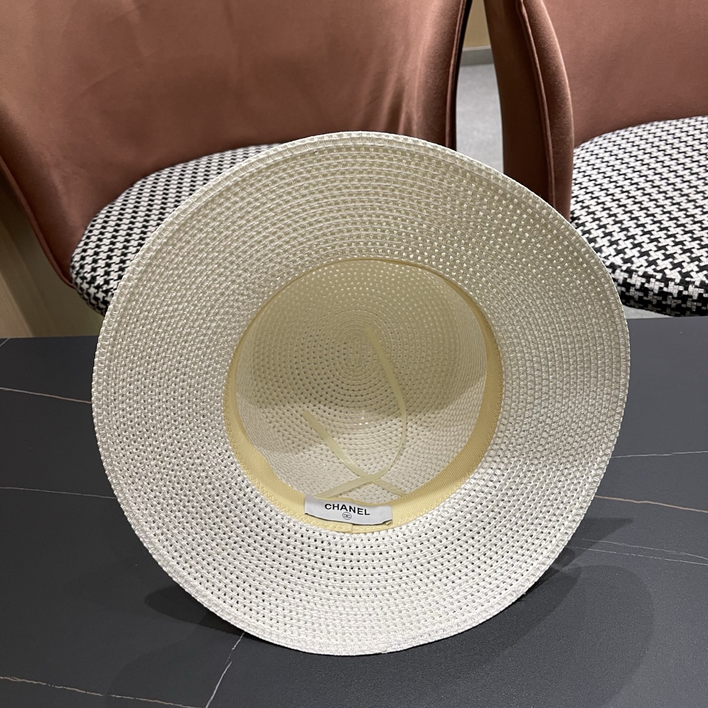 Chanel香奈儿平顶草帽，新款小礼帽，头围57cm​