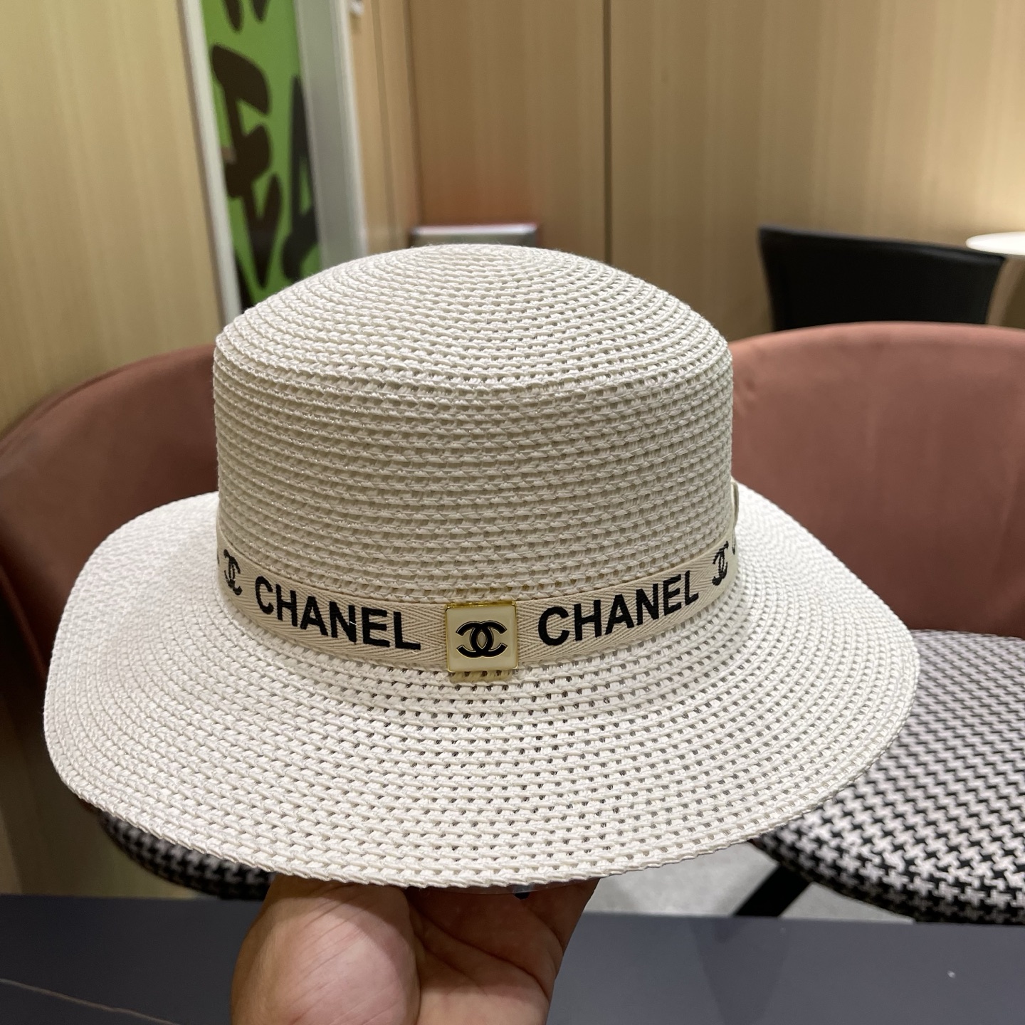 Chanel香奈儿平顶草帽，新款小礼帽，头围57cm​