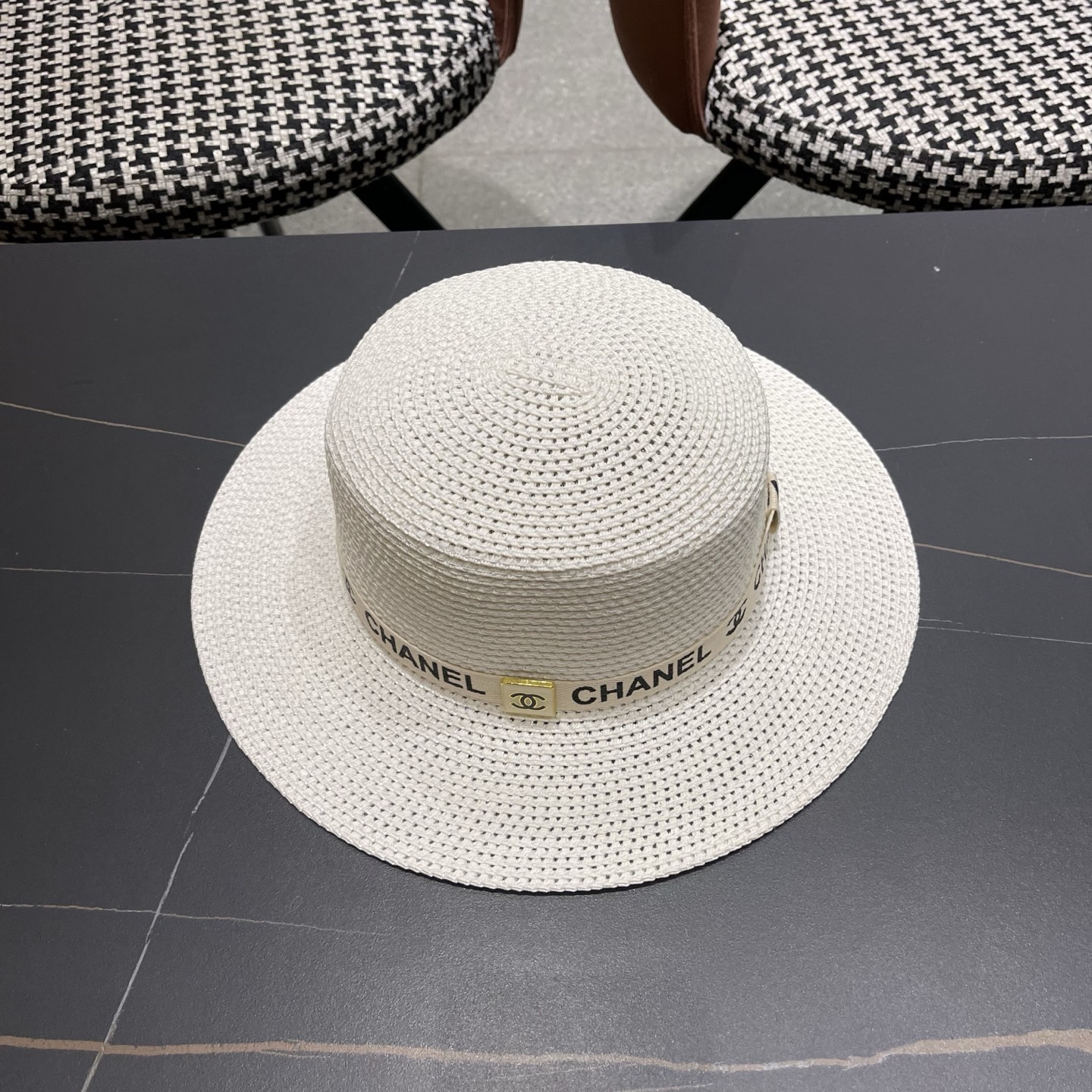 Chanel香奈儿平顶草帽，新款小礼帽，头围57cm​