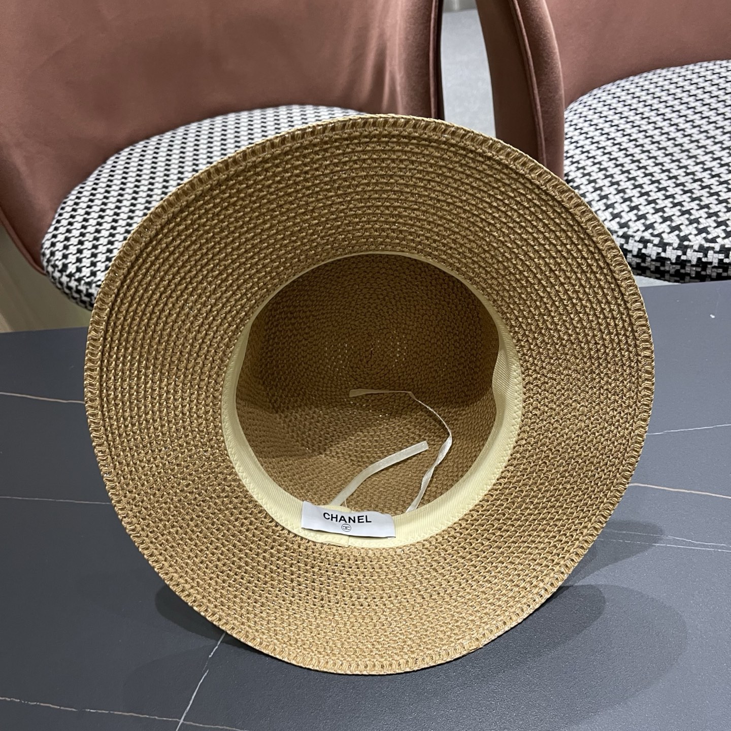 Chanel香奈儿平顶草帽，新款小礼帽，头围57cm​