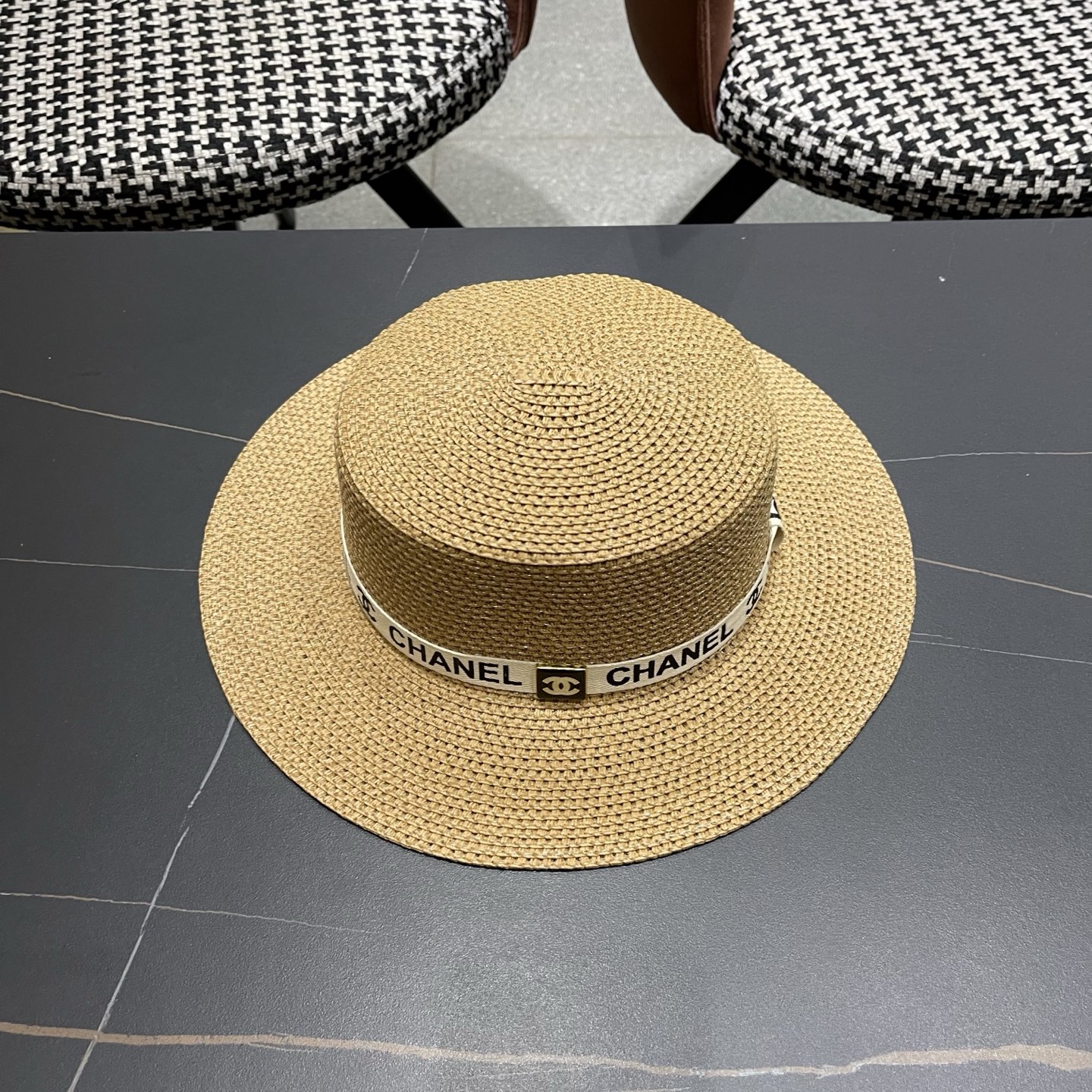 Chanel香奈儿平顶草帽，新款小礼帽，头围57cm​