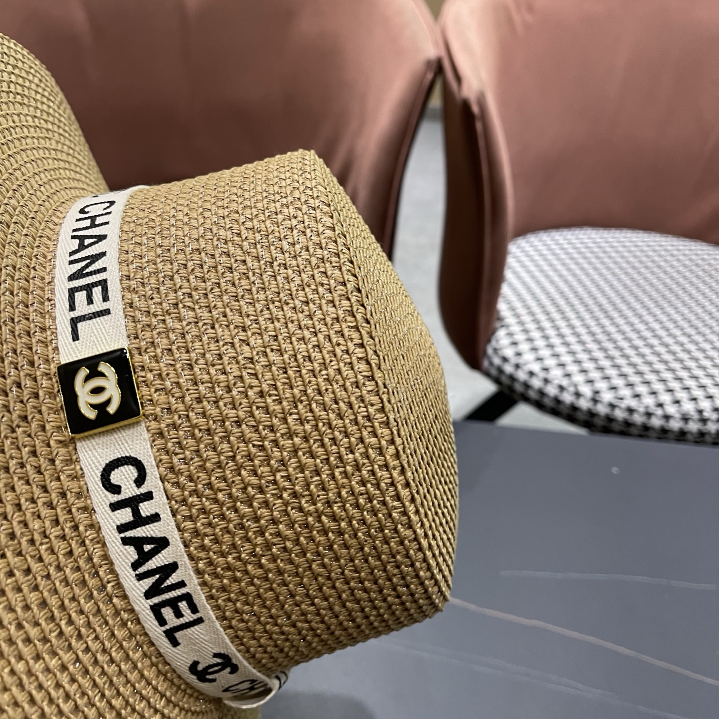 Chanel香奈儿平顶草帽，新款小礼帽，头围57cm​