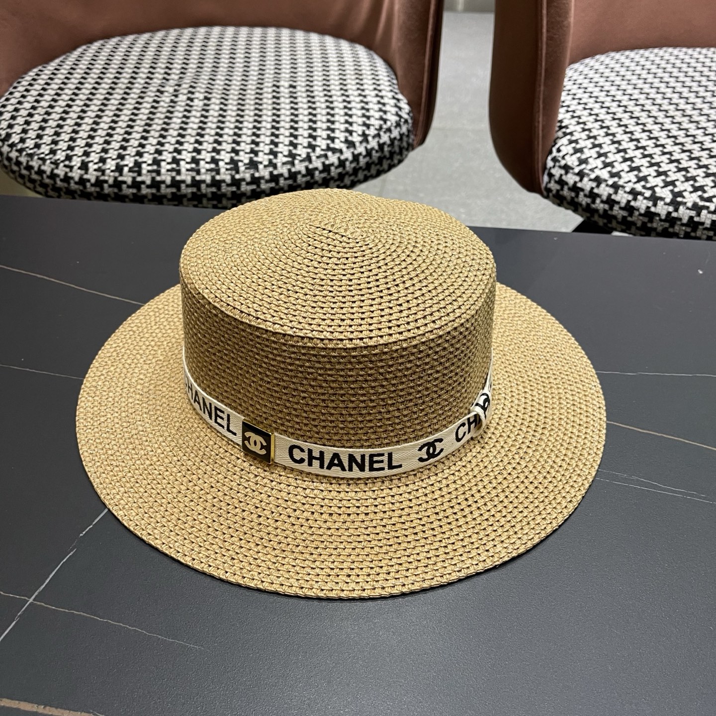 Chanel香奈儿平顶草帽，新款小礼帽，头围57cm​