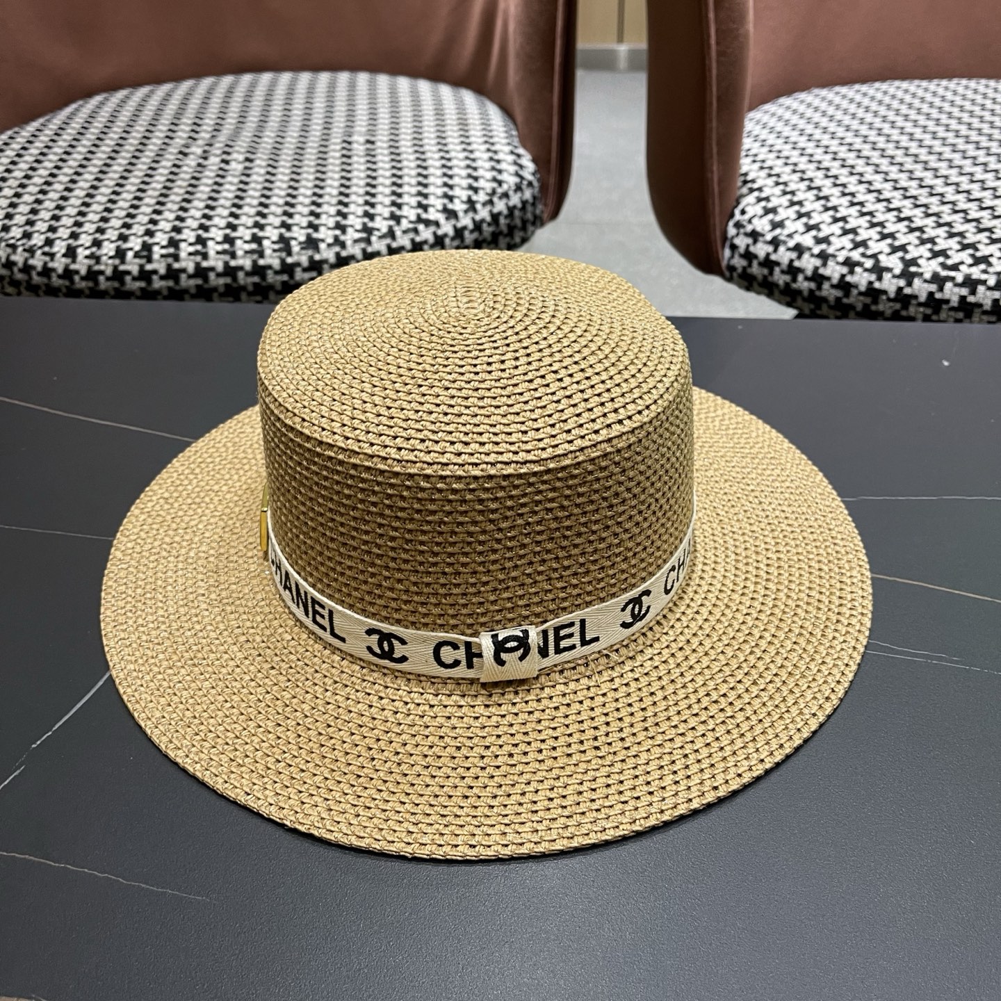 Chanel香奈儿平顶草帽，新款小礼帽，头围57cm​