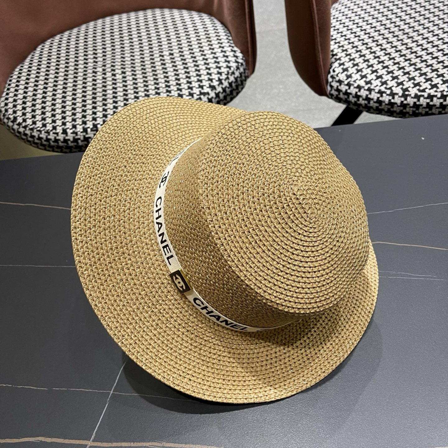 Chanel香奈儿平顶草帽，新款小礼帽，头围57cm​