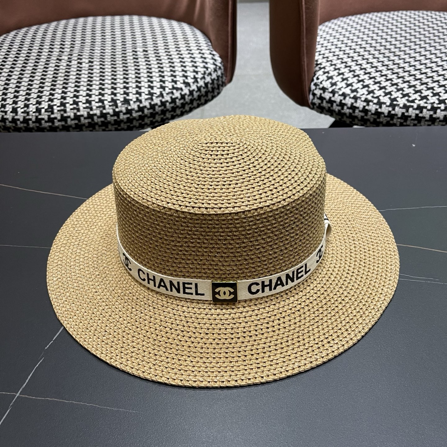 Chanel香奈儿平顶草帽，新款小礼帽，头围57cm​