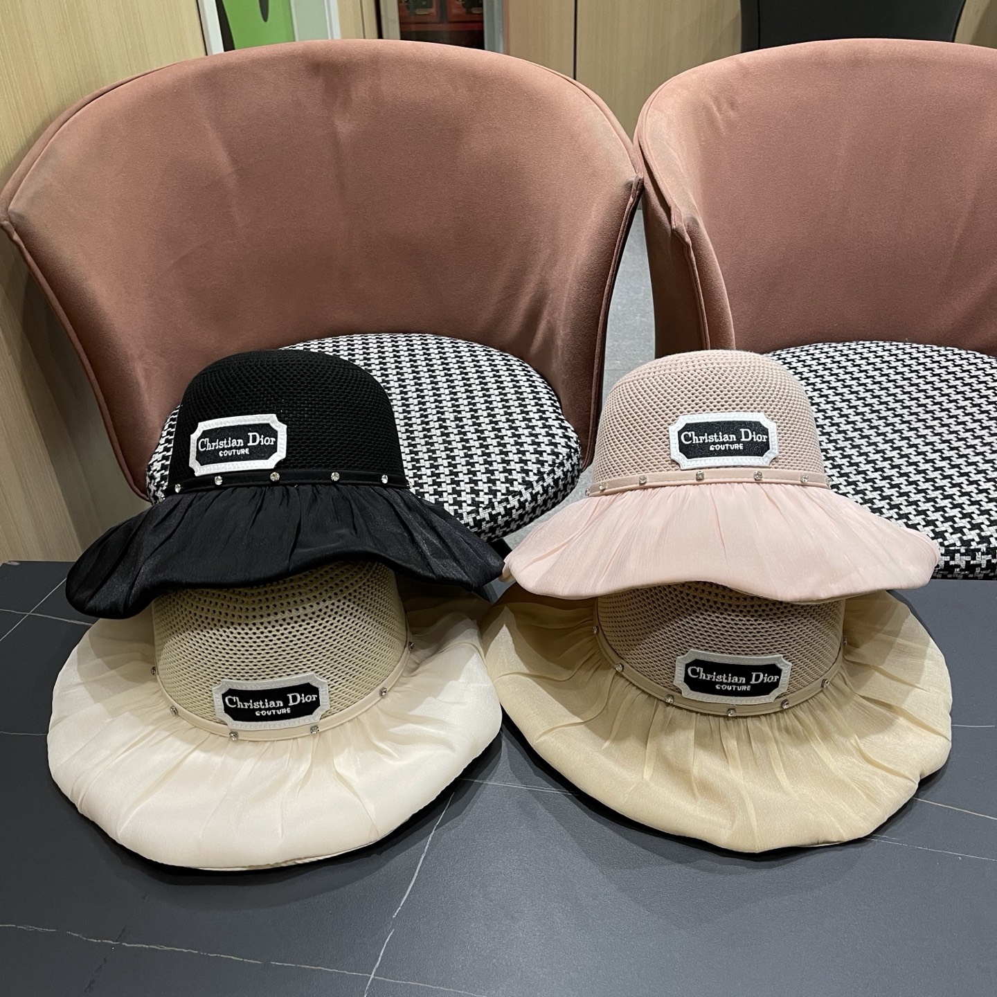 Dior迪奥 款珍珠蝴蝶结渔夫帽女夏季时尚大檐防紫外线防晒遮阳帽太阳帽潮