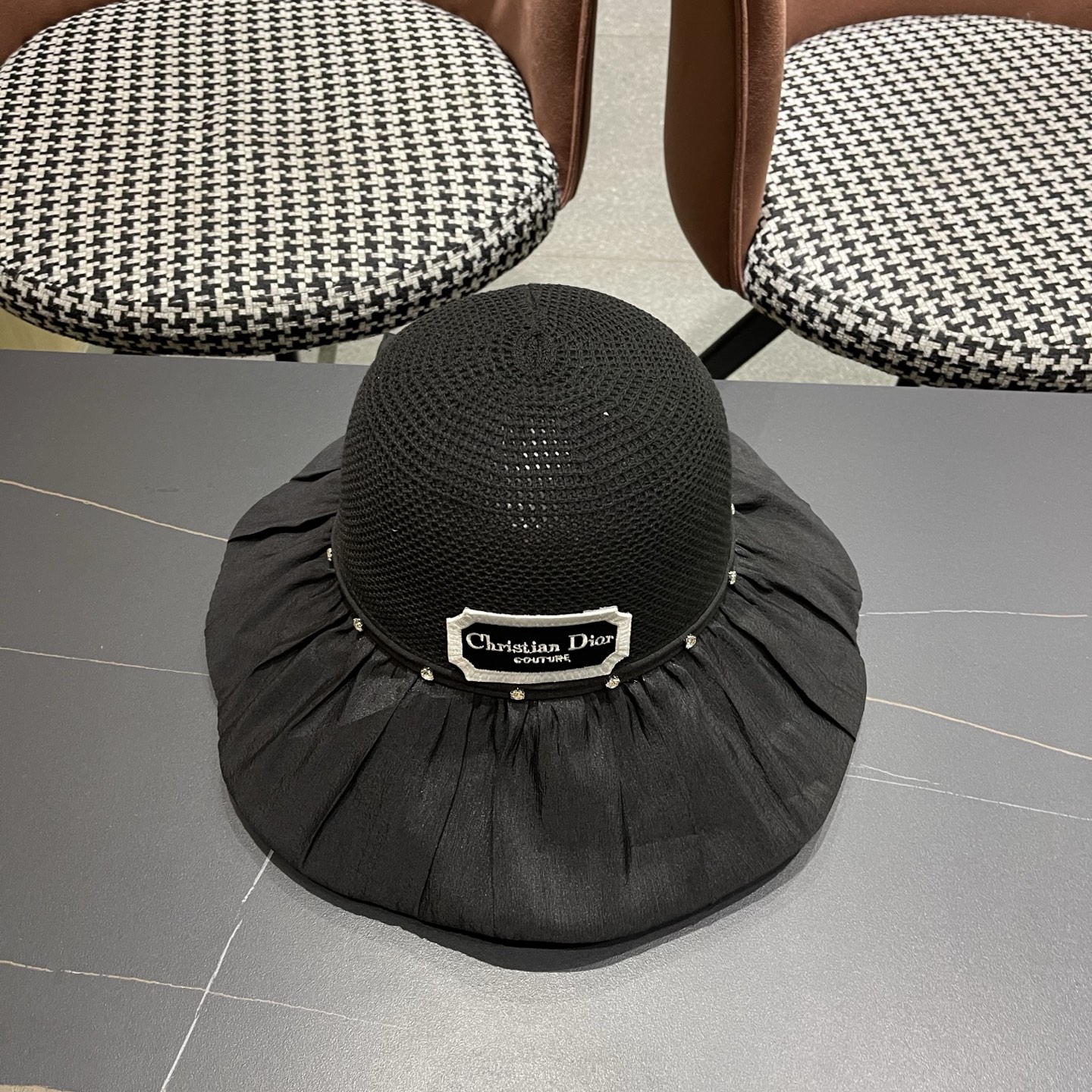 Dior迪奥 款珍珠蝴蝶结渔夫帽女夏季时尚大檐防紫外线防晒遮阳帽太阳帽潮