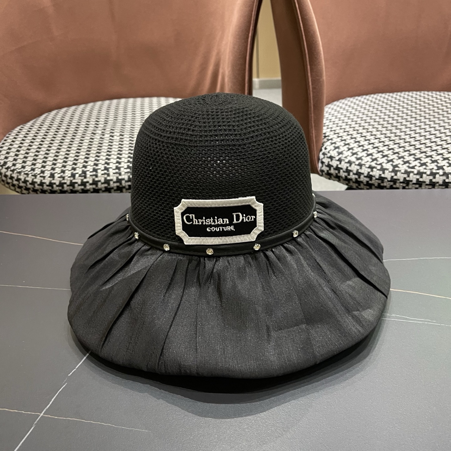 Dior迪奥 款珍珠蝴蝶结渔夫帽女夏季时尚大檐防紫外线防晒遮阳帽太阳帽潮