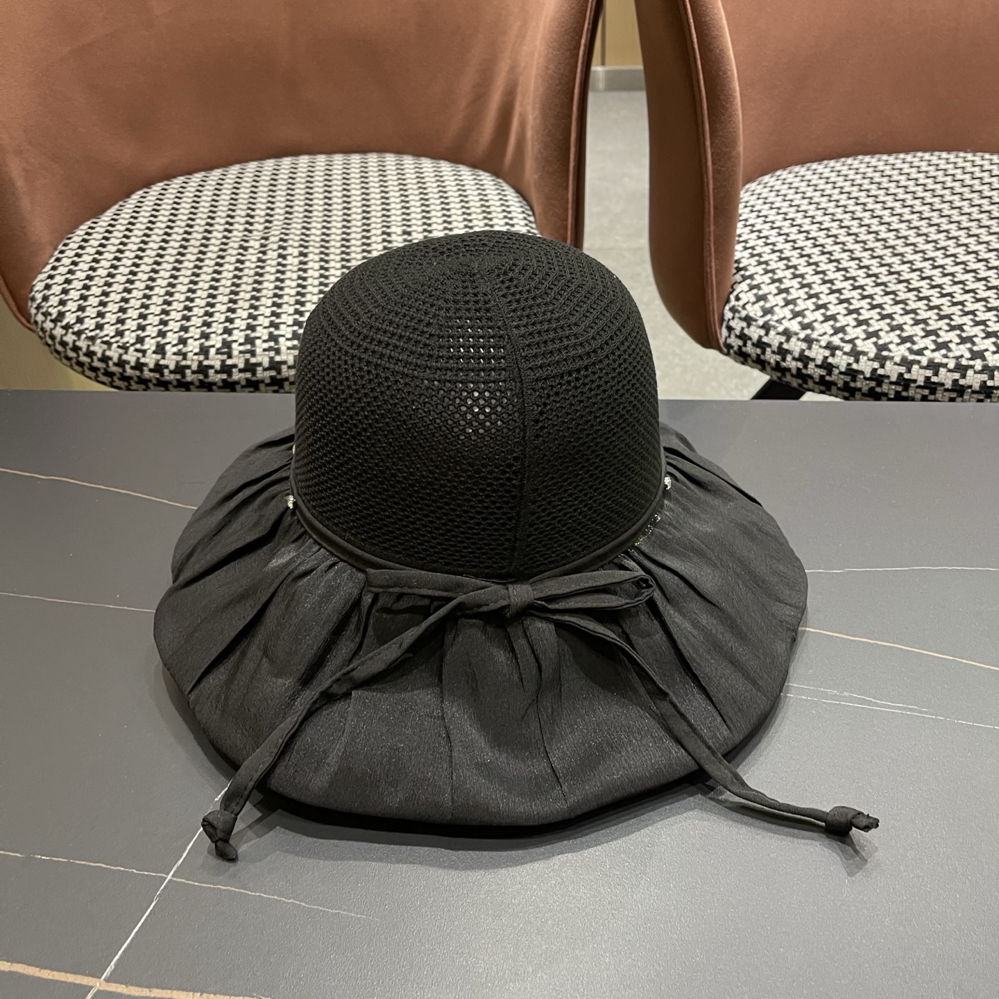 Dior迪奥 款珍珠蝴蝶结渔夫帽女夏季时尚大檐防紫外线防晒遮阳帽太阳帽潮