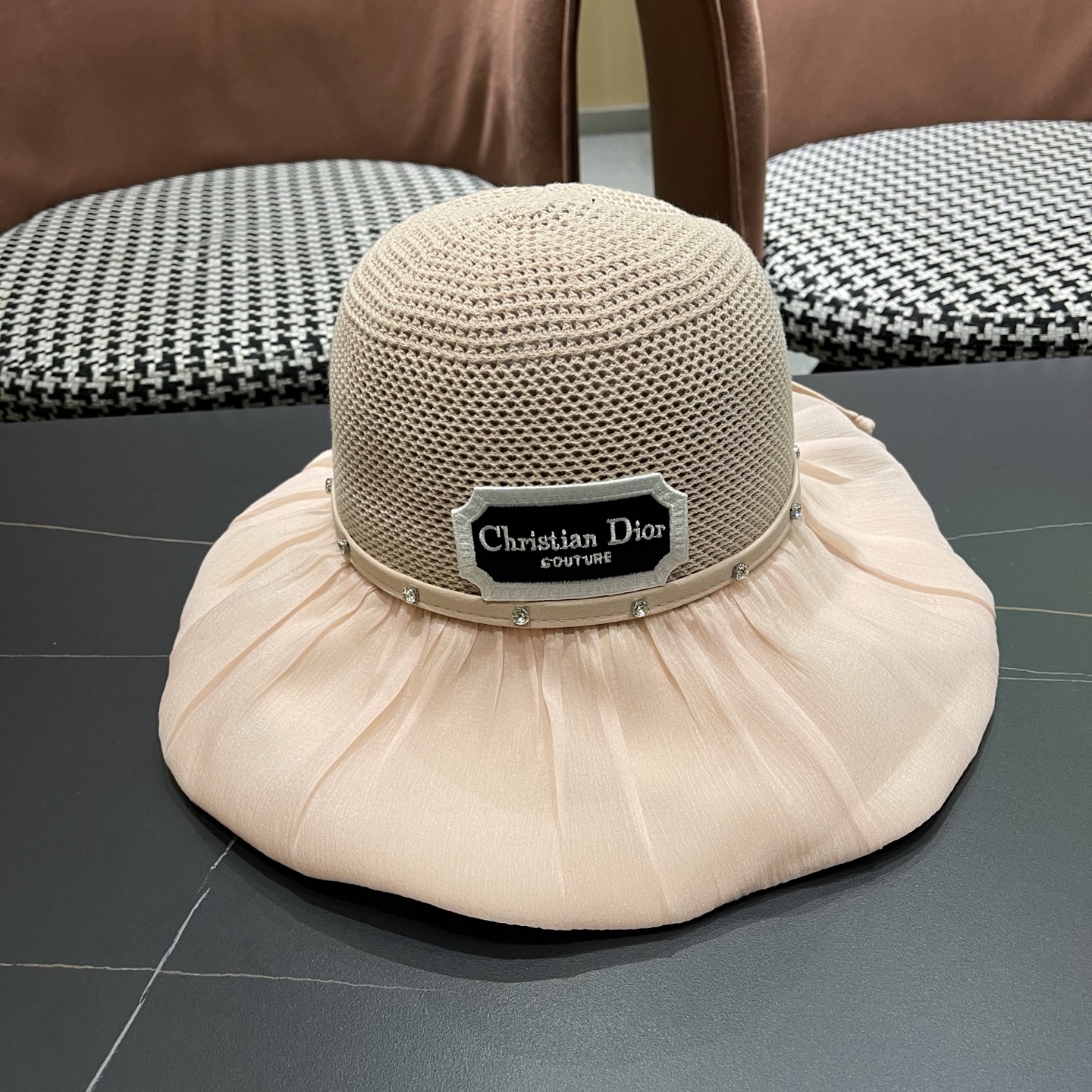 Dior迪奥 款珍珠蝴蝶结渔夫帽女夏季时尚大檐防紫外线防晒遮阳帽太阳帽潮