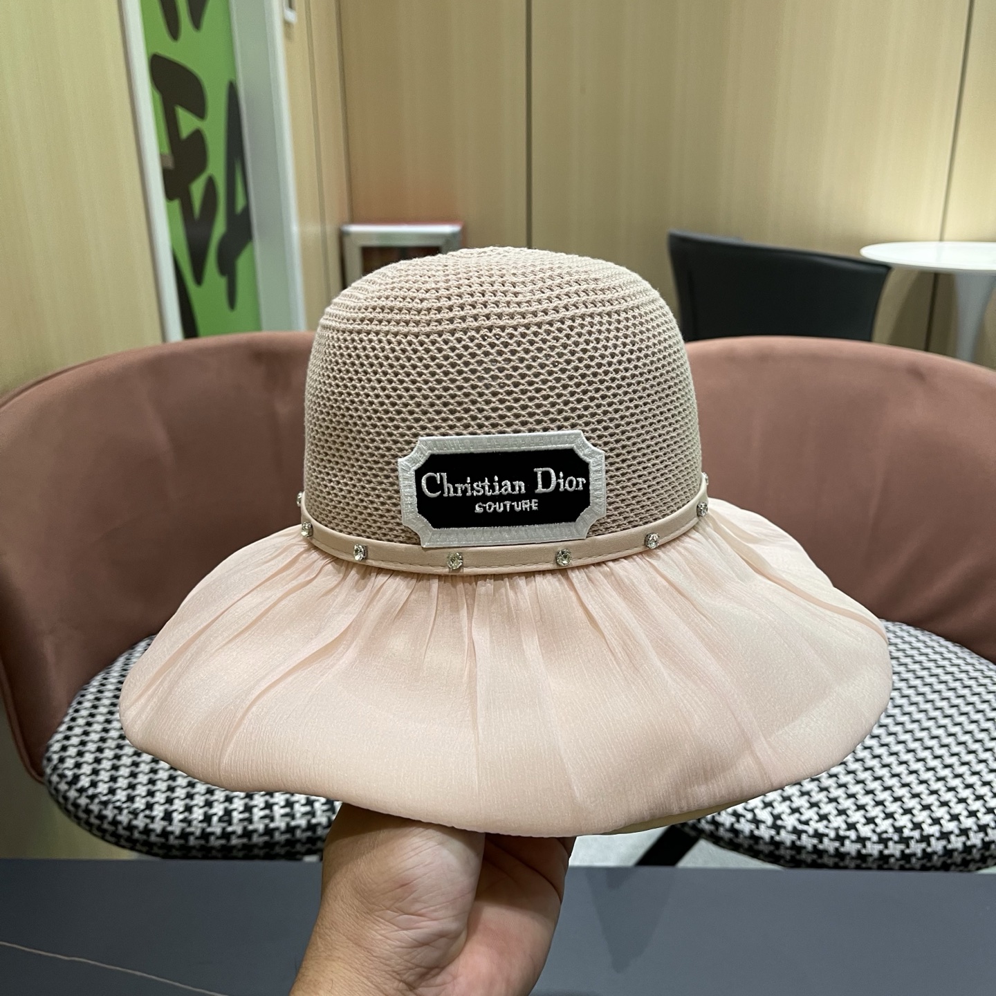 Dior迪奥 款珍珠蝴蝶结渔夫帽女夏季时尚大檐防紫外线防晒遮阳帽太阳帽潮