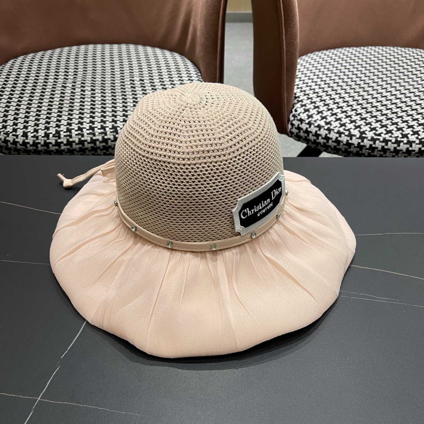 Dior迪奥 款珍珠蝴蝶结渔夫帽女夏季时尚大檐防紫外线防晒遮阳帽太阳帽潮
