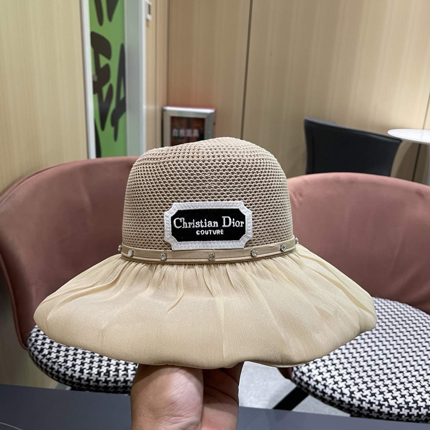 Dior迪奥 款珍珠蝴蝶结渔夫帽女夏季时尚大檐防紫外线防晒遮阳帽太阳帽潮