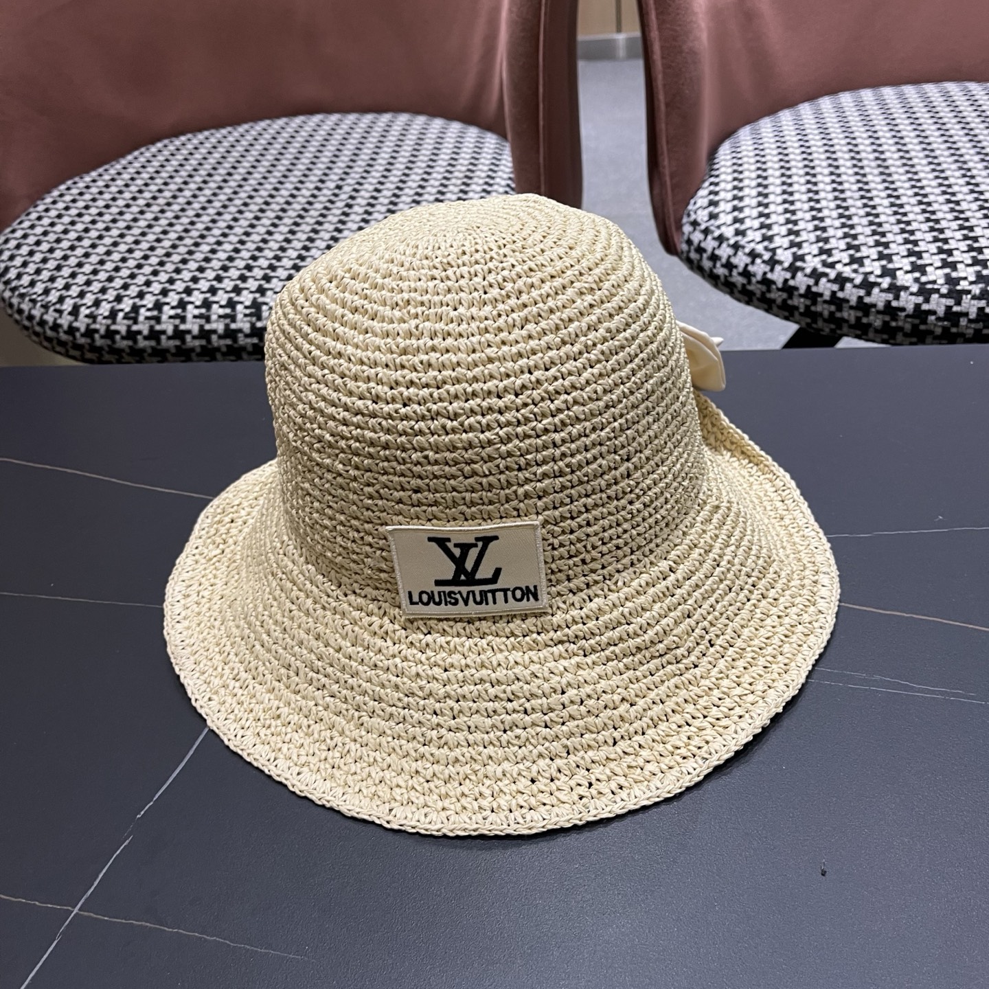 LV路易威登 夏天新款遮阳帽时尚女士防晒草帽遮脸蝴蝶结太阳帽沙滩透气渔夫帽