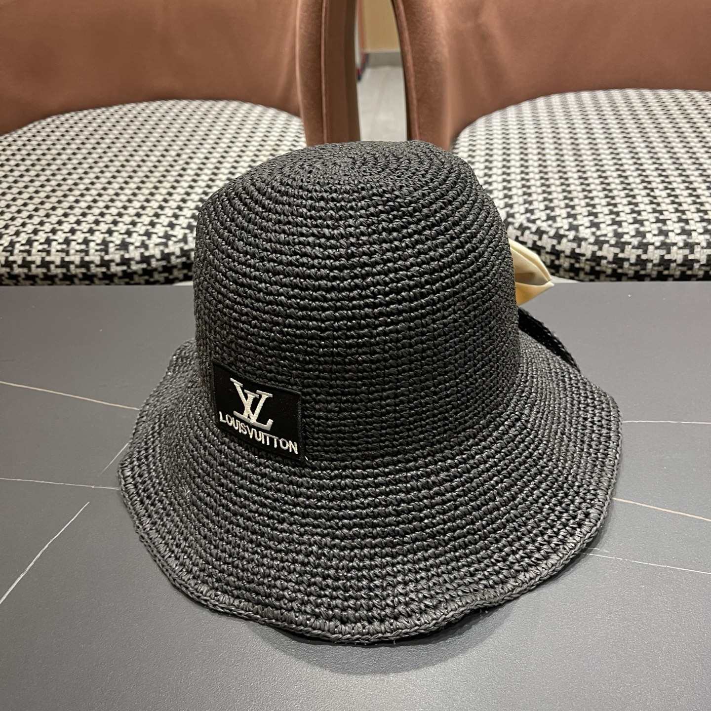 LV路易威登 夏天新款遮阳帽时尚女士防晒草帽遮脸蝴蝶结太阳帽沙滩透气渔夫帽