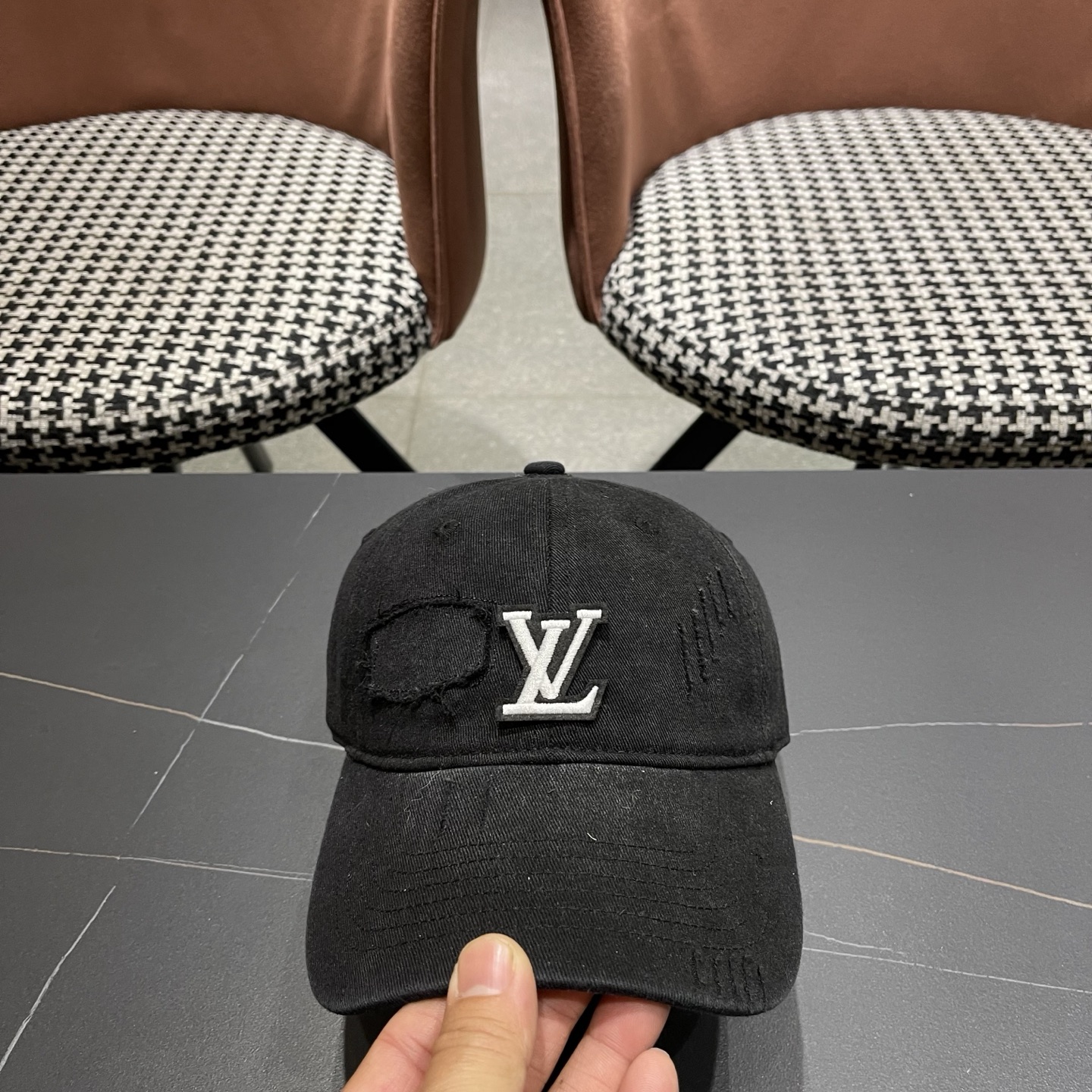 LV路易威登 美式复古棒球帽女夏季2026新款大头围灰色宽帽檐帽子显脸小鸭舌帽