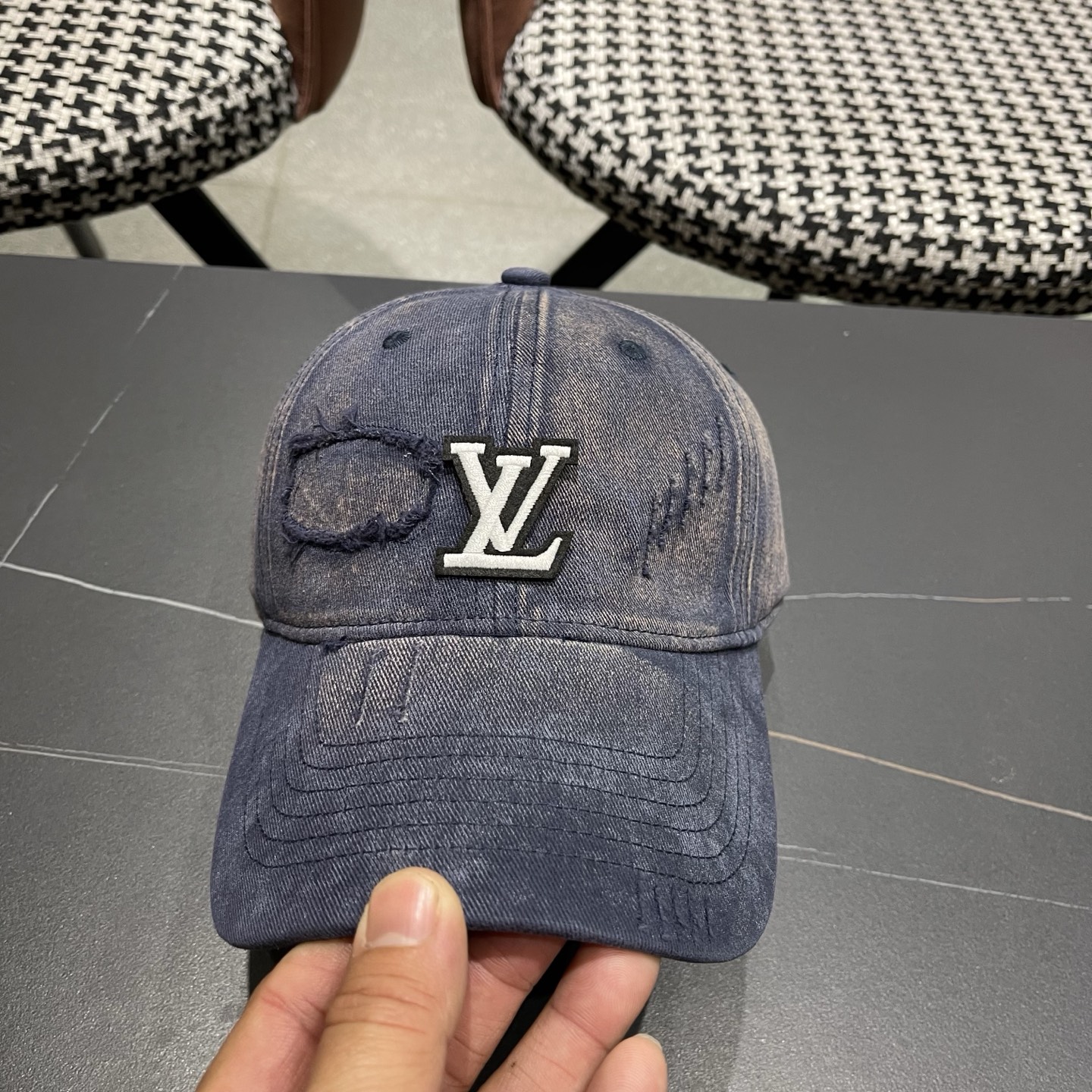 LV路易威登 美式复古棒球帽女夏季2026新款大头围灰色宽帽檐帽子显脸小鸭舌帽