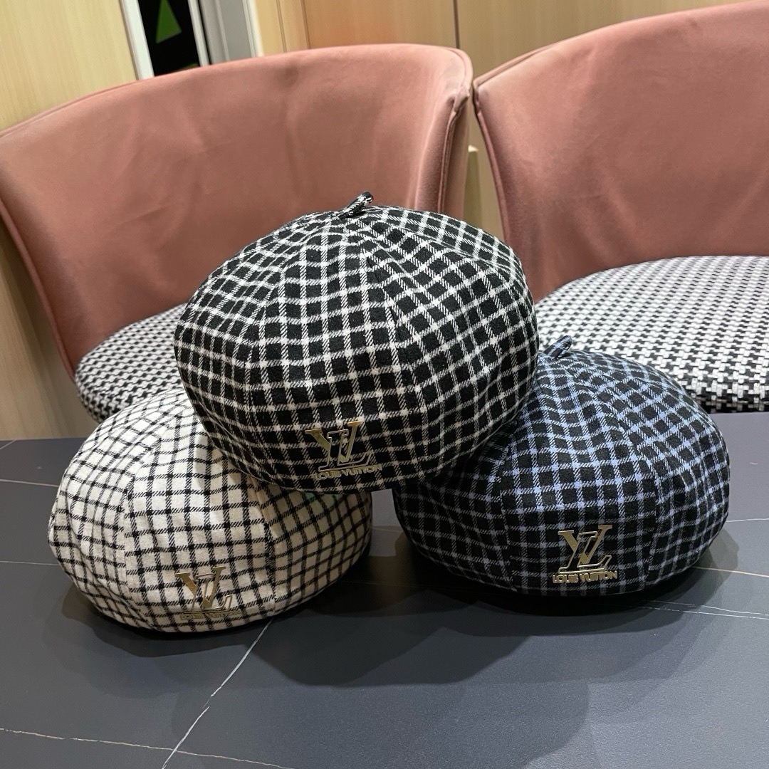 Lv路易威登 日系复古格子贝雷帽子女春秋季2025新款时尚百搭八角帽报童画家帽