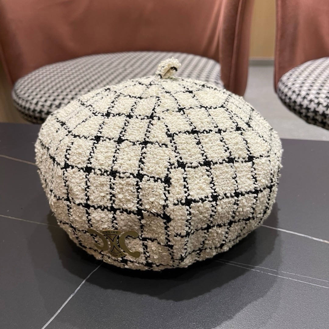 赛琳 CELINE 2025新款韩版格纹贝雷帽女秋冬百搭显脸小休闲画家帽潮八角帽